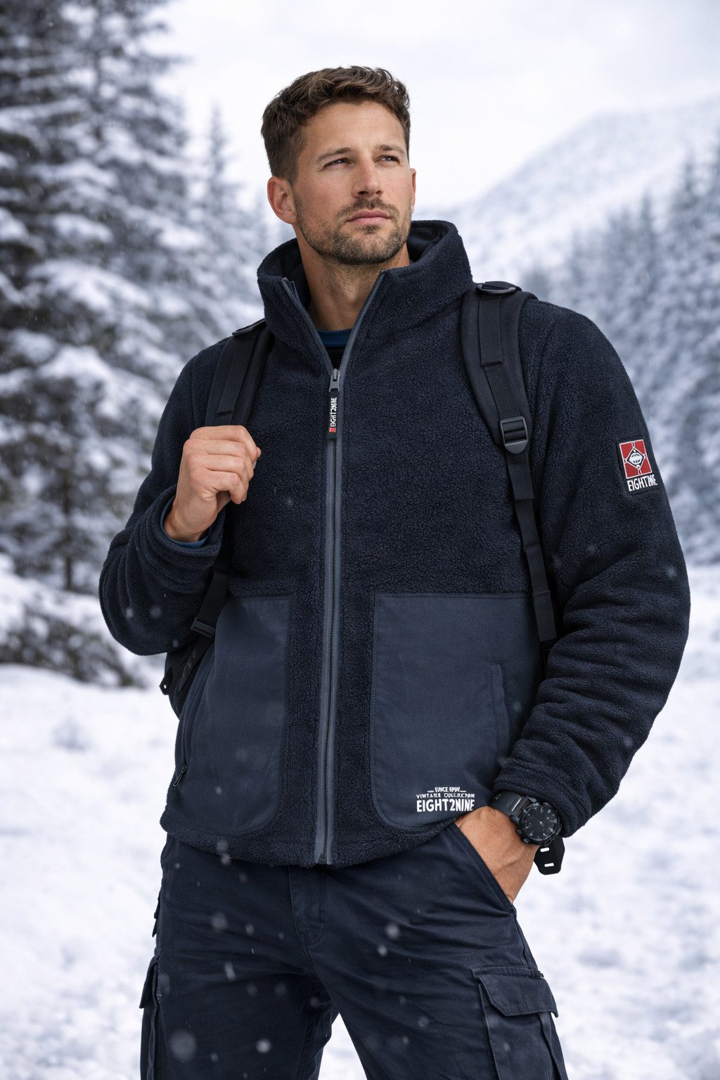 SUBLEVEL Fleecejacke Herren mit Teddyfleece Fleece Jacke Outdoor Freizeit