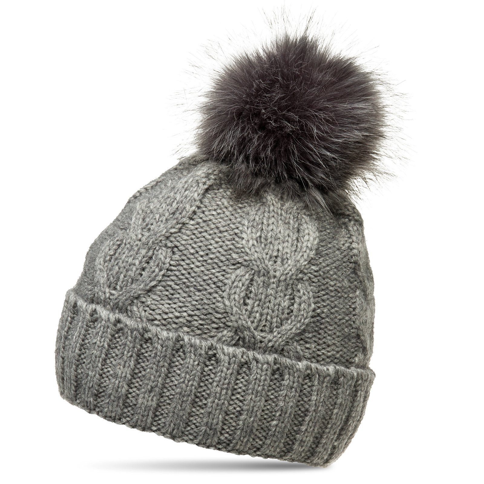 Caspar Bommelmütze MU175 Damen Winter Mütze Strickmütze Bommelmütze mit großem Fellbommel