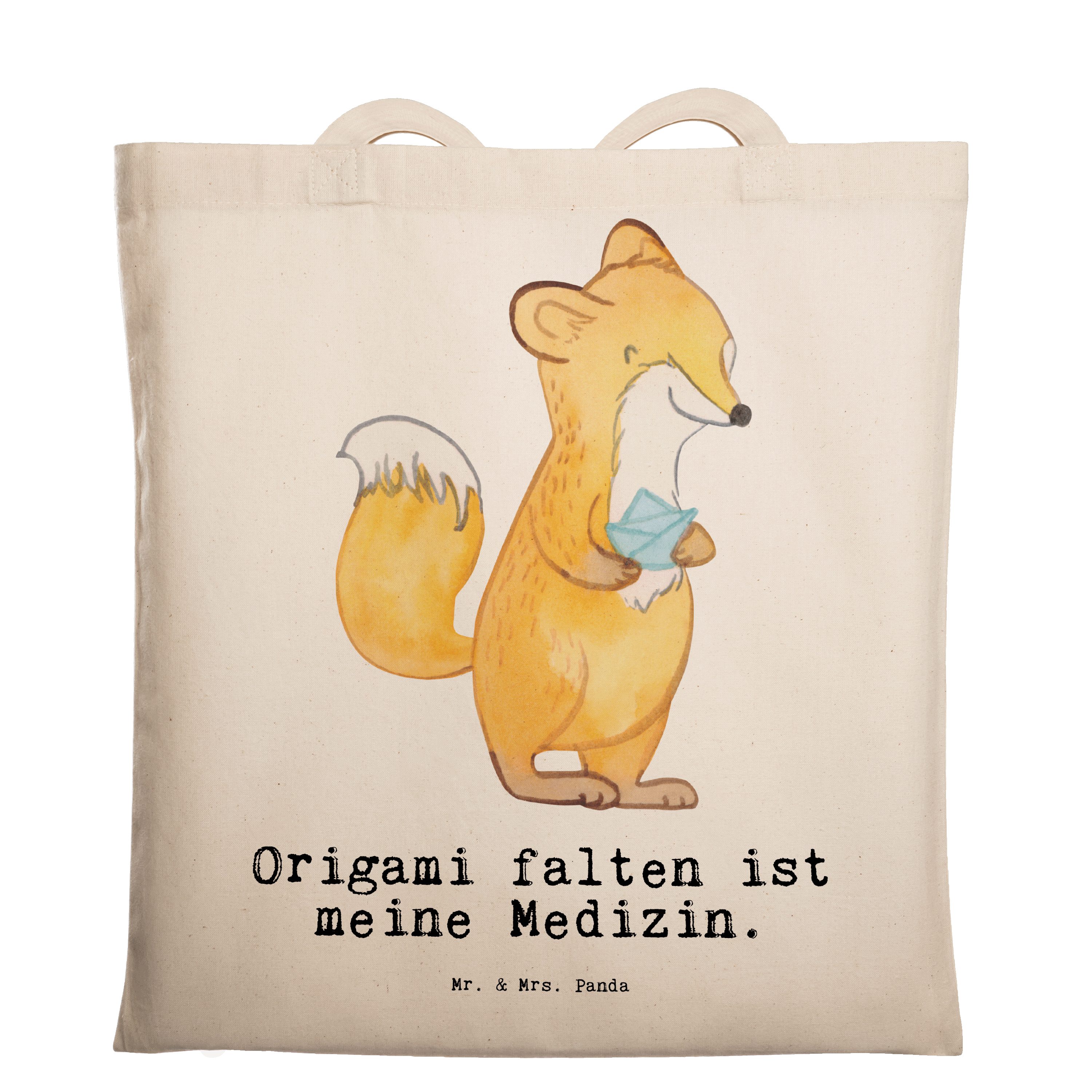 Mr. & Mrs. Panda Tragetasche Fuchs Origami Medizin - Transparent - Geschenk, Jutebeutel, Beuteltas (1-tlg) | Canvas-Taschen