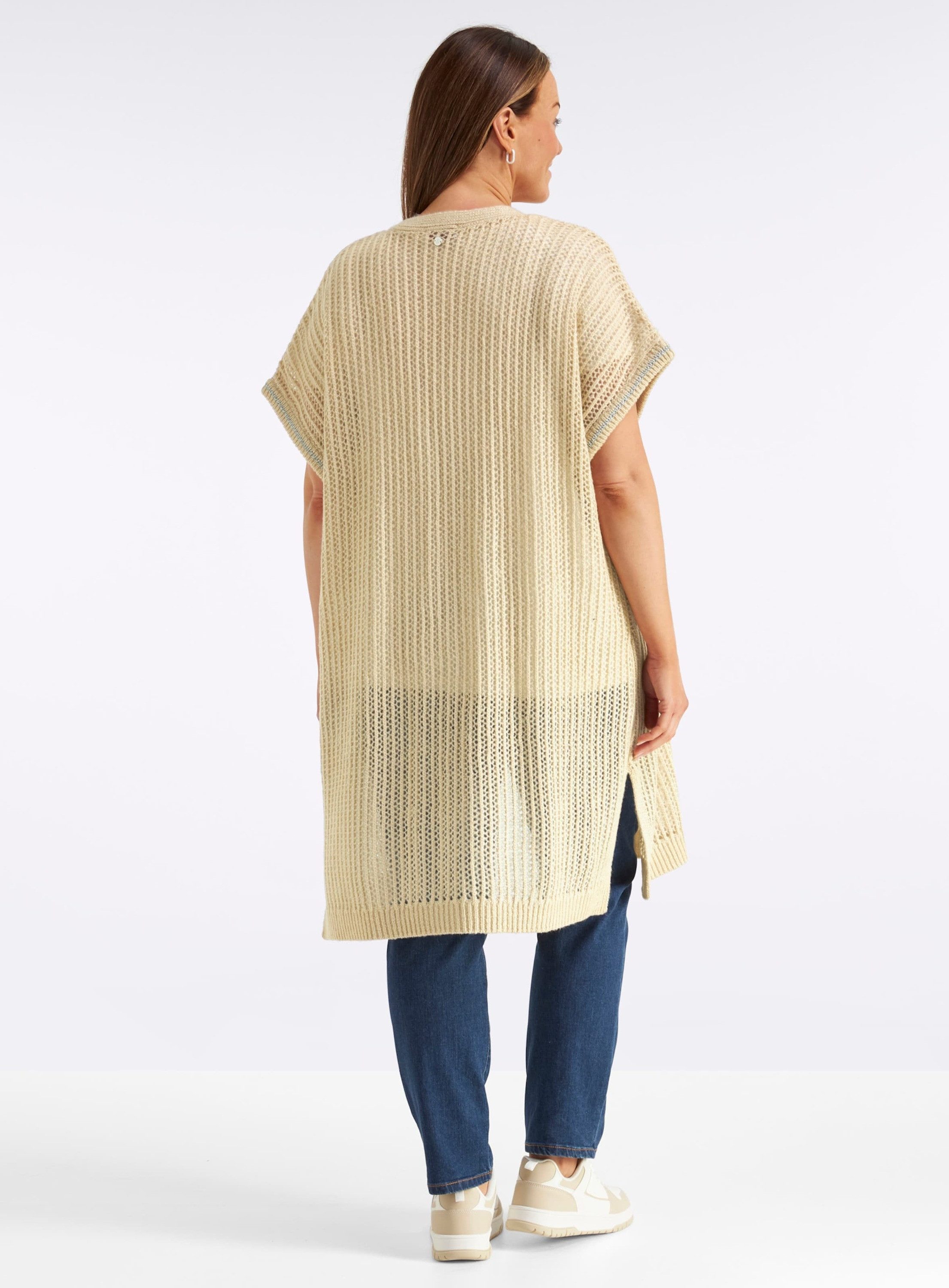 Sheego Strickweste Long-Strickweste Kurzarm