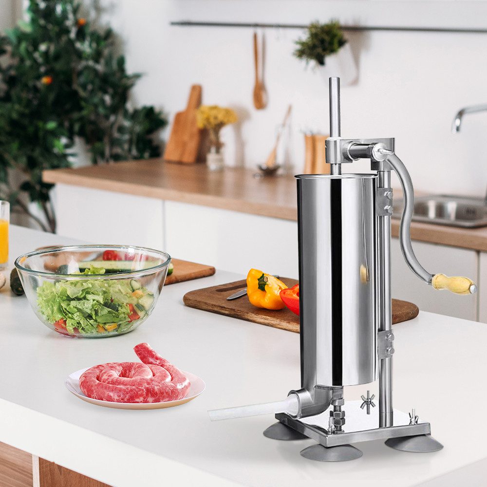 JEOBEST Fleischwolf Wurstfüller Füllmaschine Wurstmaschine Wurstspritze, 4L, 4 Füllrohre, Handkurbel