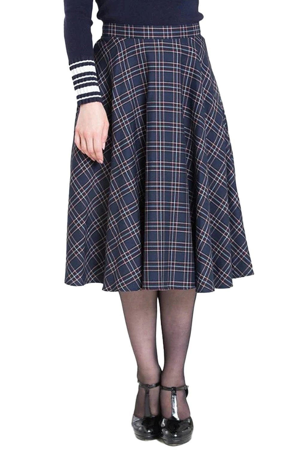 Hell Bunny A-Linien-Rock Peebles 50's Skirt Tartan Blau Kariert Retro Vintage Rockabilly