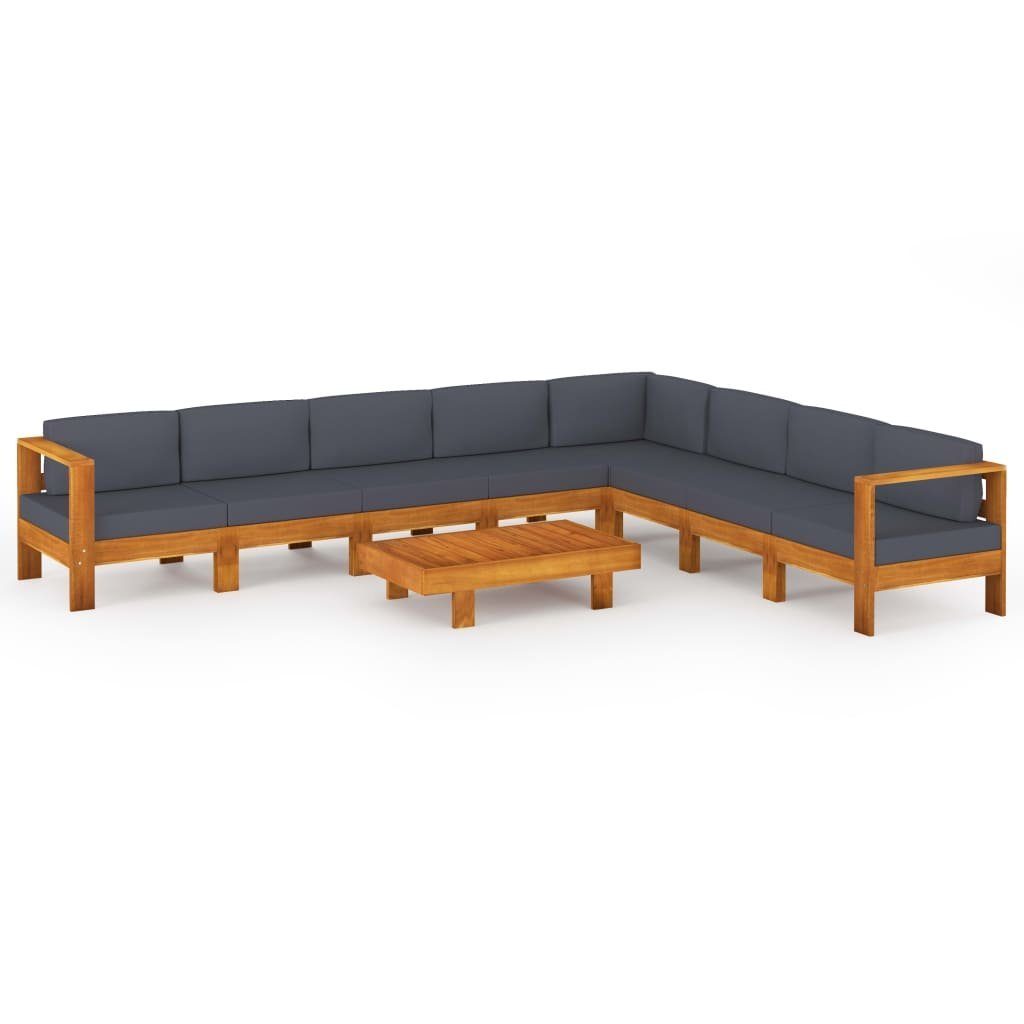 9-tlg. Garten-lounge-set Mit Dunkelgrauen Auflagen Akazienholz günstig online kaufen