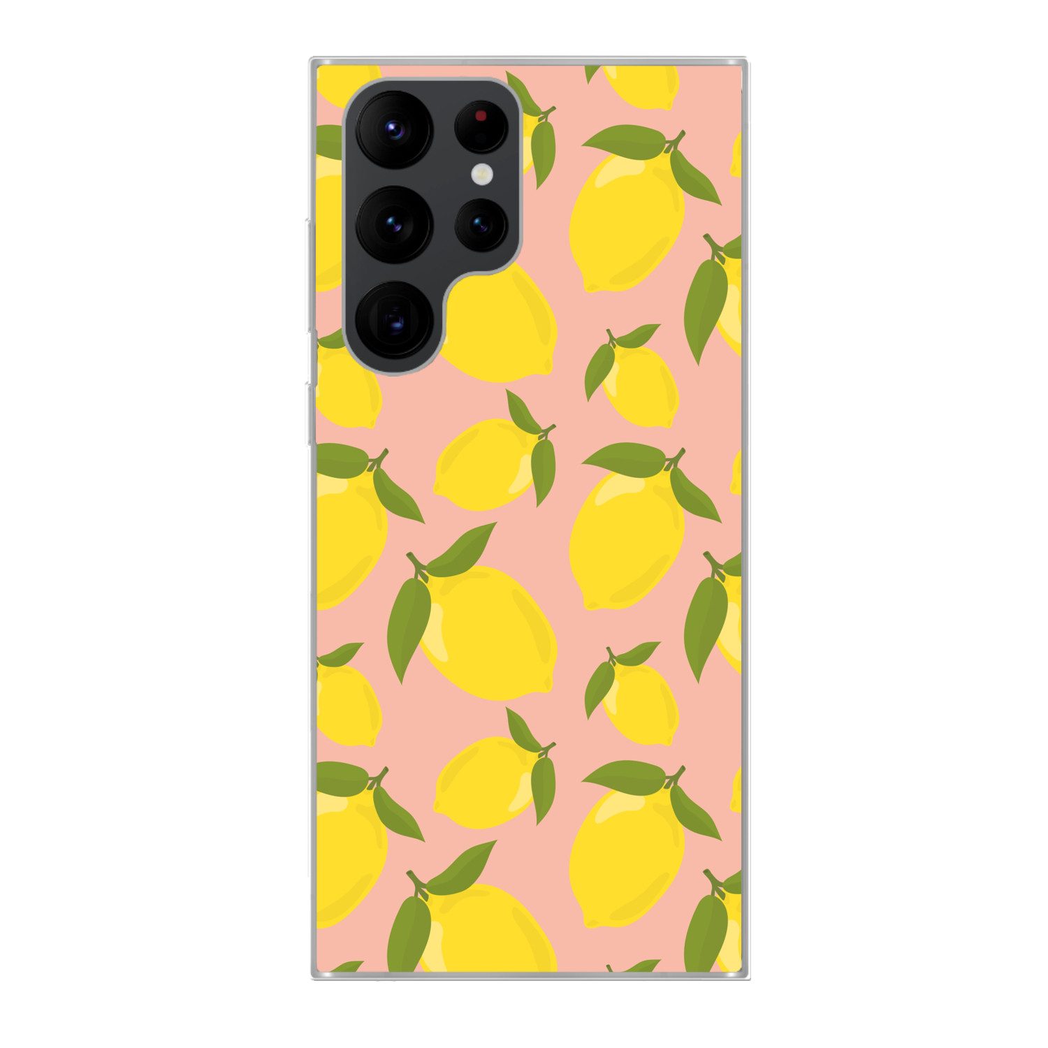 MuchoWow Handyhülle für Samsung Galaxy S22 Ultra Zitronen - Gelb - Rosa - Muster - Obst, Phone Case, Silikon, Schutzhülle Dünn