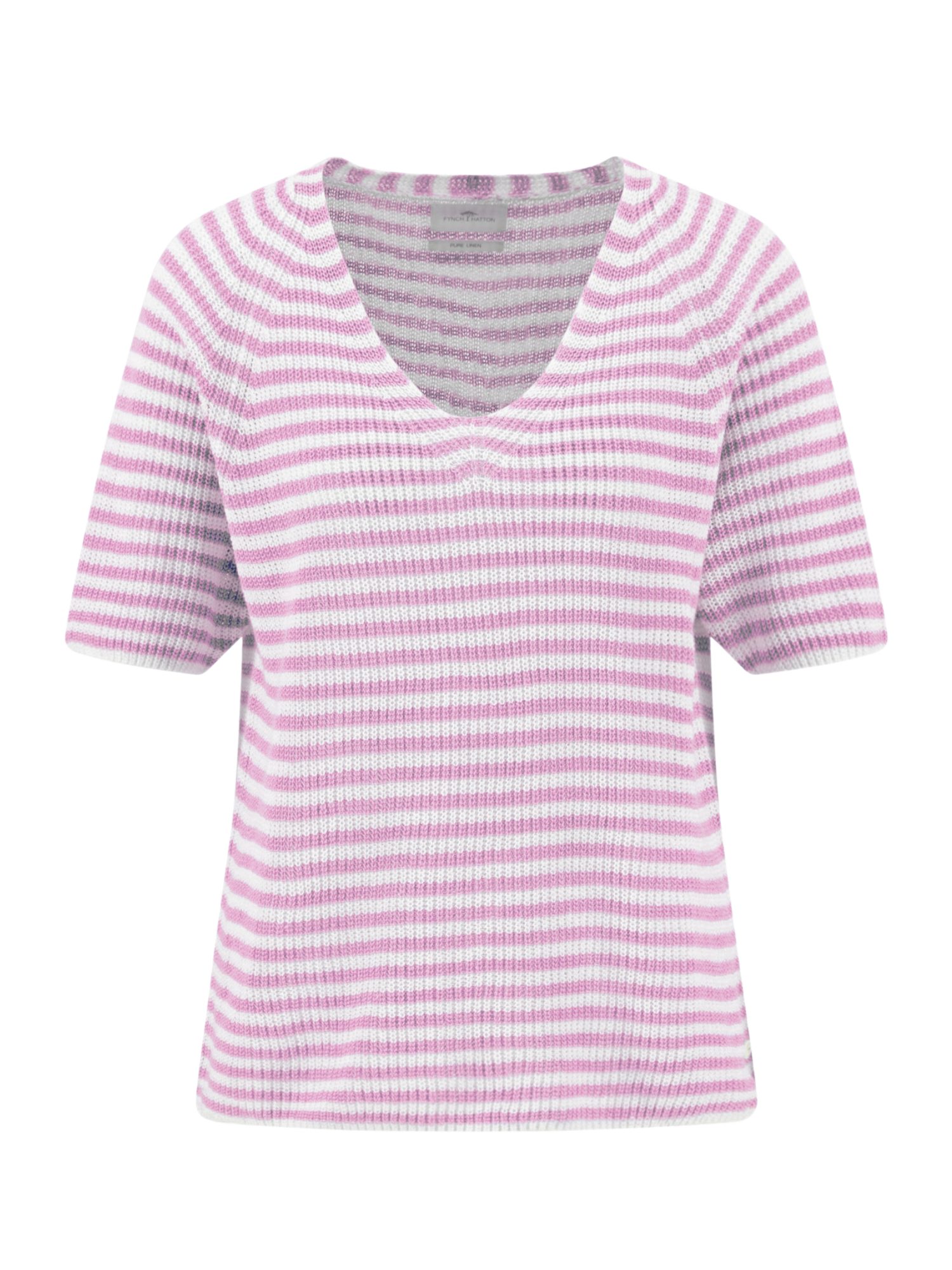 FYNCH-HATTON Kurzarmpullover rosa,Casual,Leinen,Gestreift,V-Ausschnitt,Kurz,Casual Fit