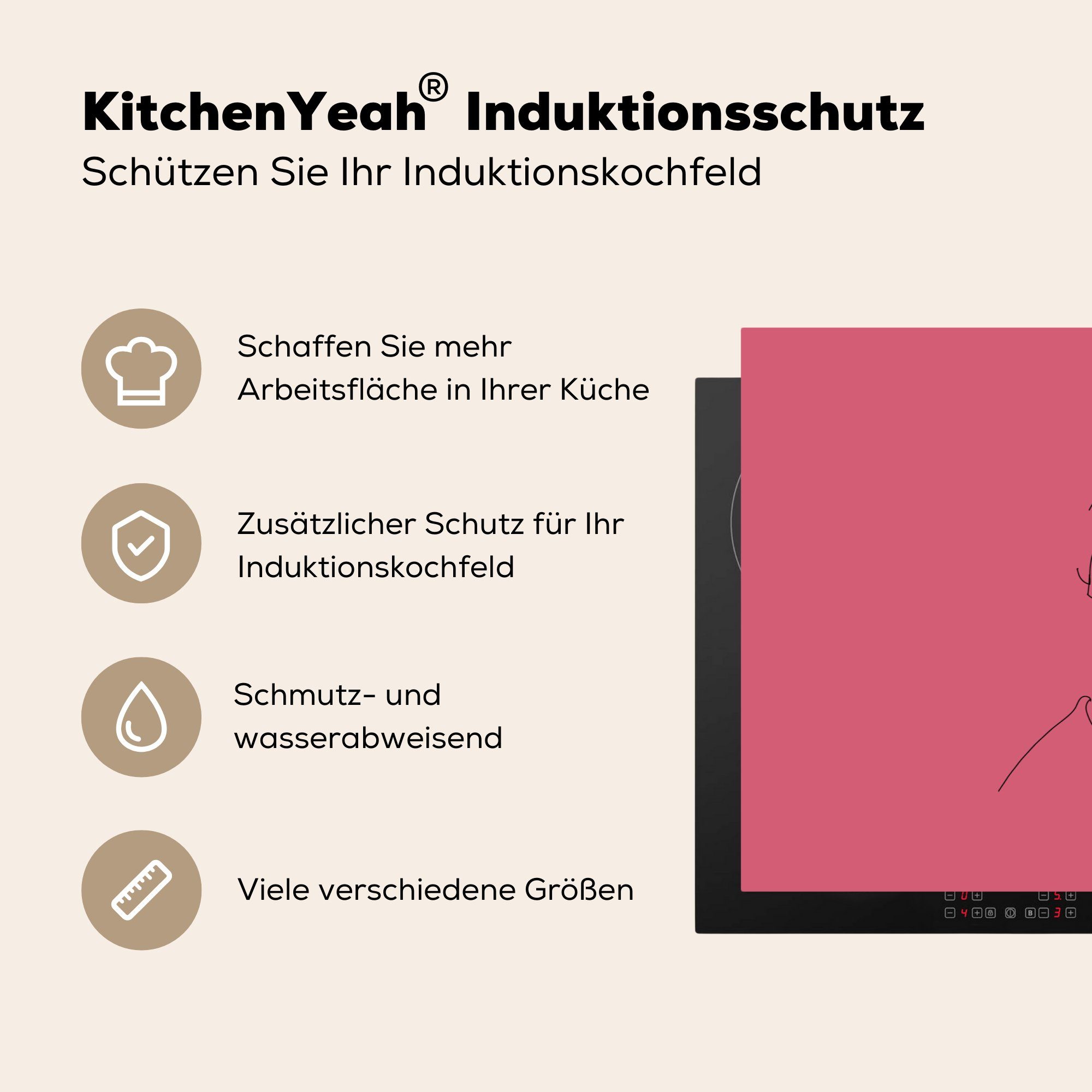 für 81x52 Strichzeichnung Vinyl, tlg), die Herdblende-/Abdeckplatte küche, - Induktionskochfeld MuchoWow Schutz Mann (1 - Rosa, cm, Ceranfeldabdeckung