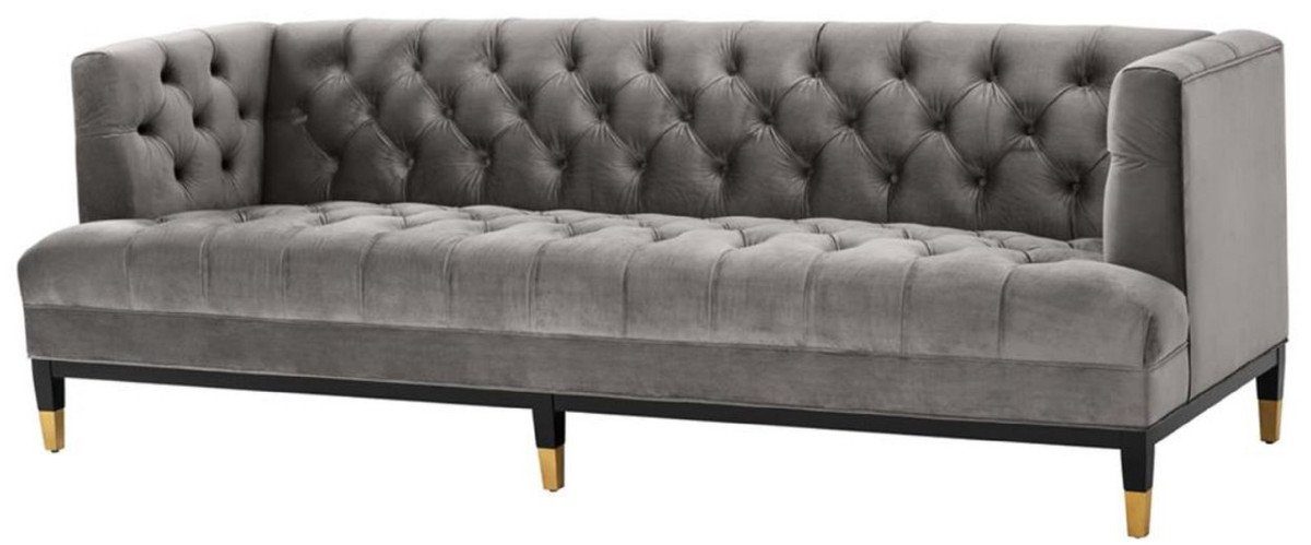 cm Luxus Grau / / Wohnzimmer 230 79 x Sofa x - H. Casa 85 Chesterfield Padrino Messingfarben Schwarz Samtsofa Sofa