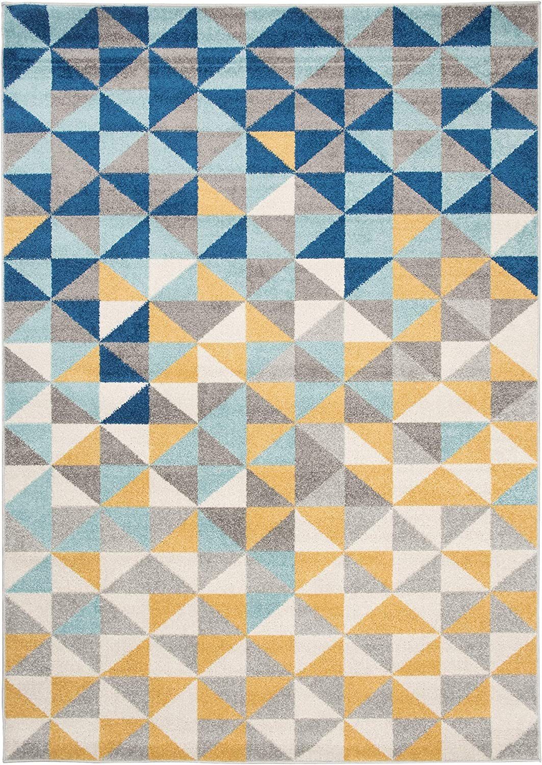 Teppich LAZUR_Geometric, Kurzflor, Modern, 80x150, Grau-Türkis-Gelb Geometrisch, Gemustert Mazovia