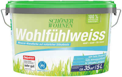 SCHÖNER WOHNEN-Kollektion Wandfarbe »Wohlfühlweiss«, 5 Liter, weiß, Mineral-Wandfarbe - allergikergeeignet