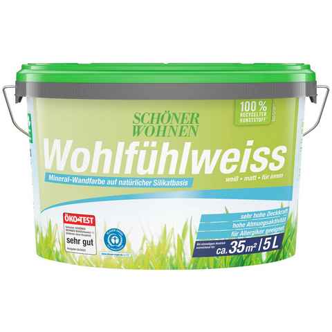 SCHÖNER WOHNEN FARBE Wandfarbe Wohlfühlweiss, 5 Liter, weiß, Mineral-Wandfarbe - allergikergeeignet