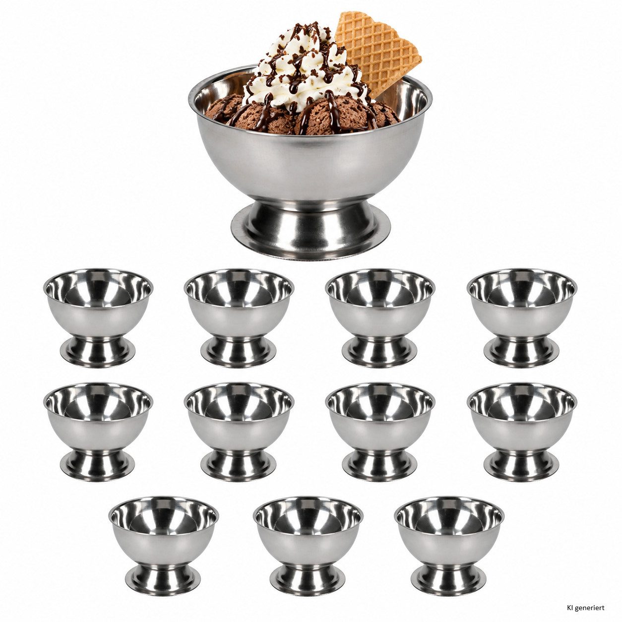 MamboCat Eisschale 12er Set Eisbecher Rob mit Fuß Ø9,5cm Edelstahl Dessertschale Eisdiele, Edelstahl