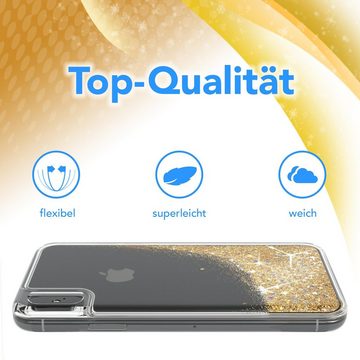 EAZY CASE Handyhülle Liquid Glittery Case für iPhone X / iPhone XS 5,8 Zoll, Durchsichtig Back Case Handy Softcase Silikonhülle Glitzer Cover Gold