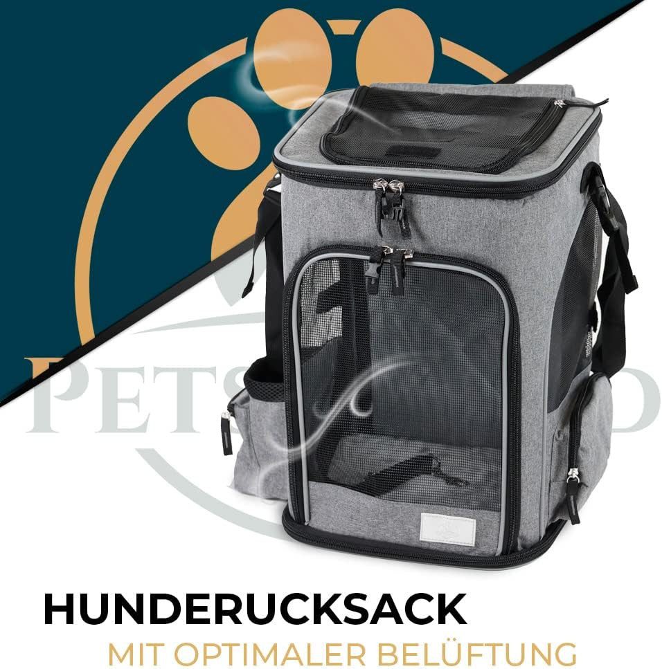 PETSWORLD EST 2021 Hunde-Transportbox Faltbarer Hunderucksack bis 8,5 kg atmungsaktiv mit Mesh, Ergonomisch gepolstert, mit Seitentaschen & praktischem Zubehör