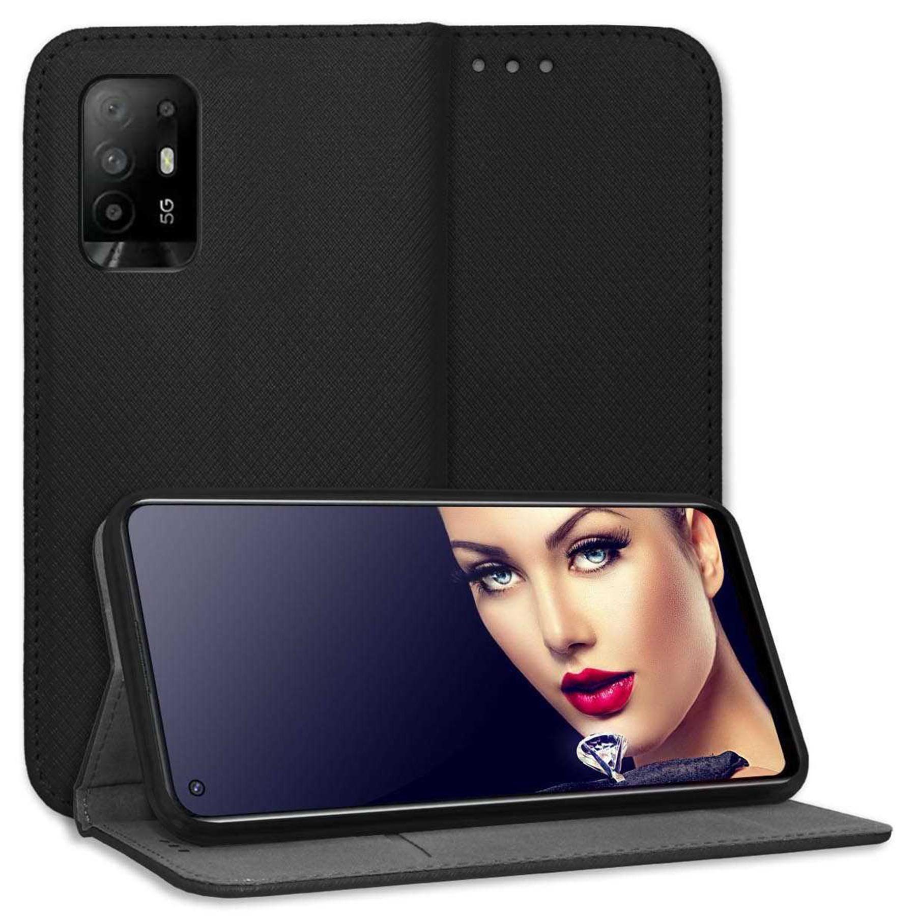 mtb more energy Smartphone-Hülle Smart Magnet für Oppo A94 5G, F19 Pro+ 5G, Schwarz, Bookstyle Klapphülle Cover Wallet Case aus Kunstleder