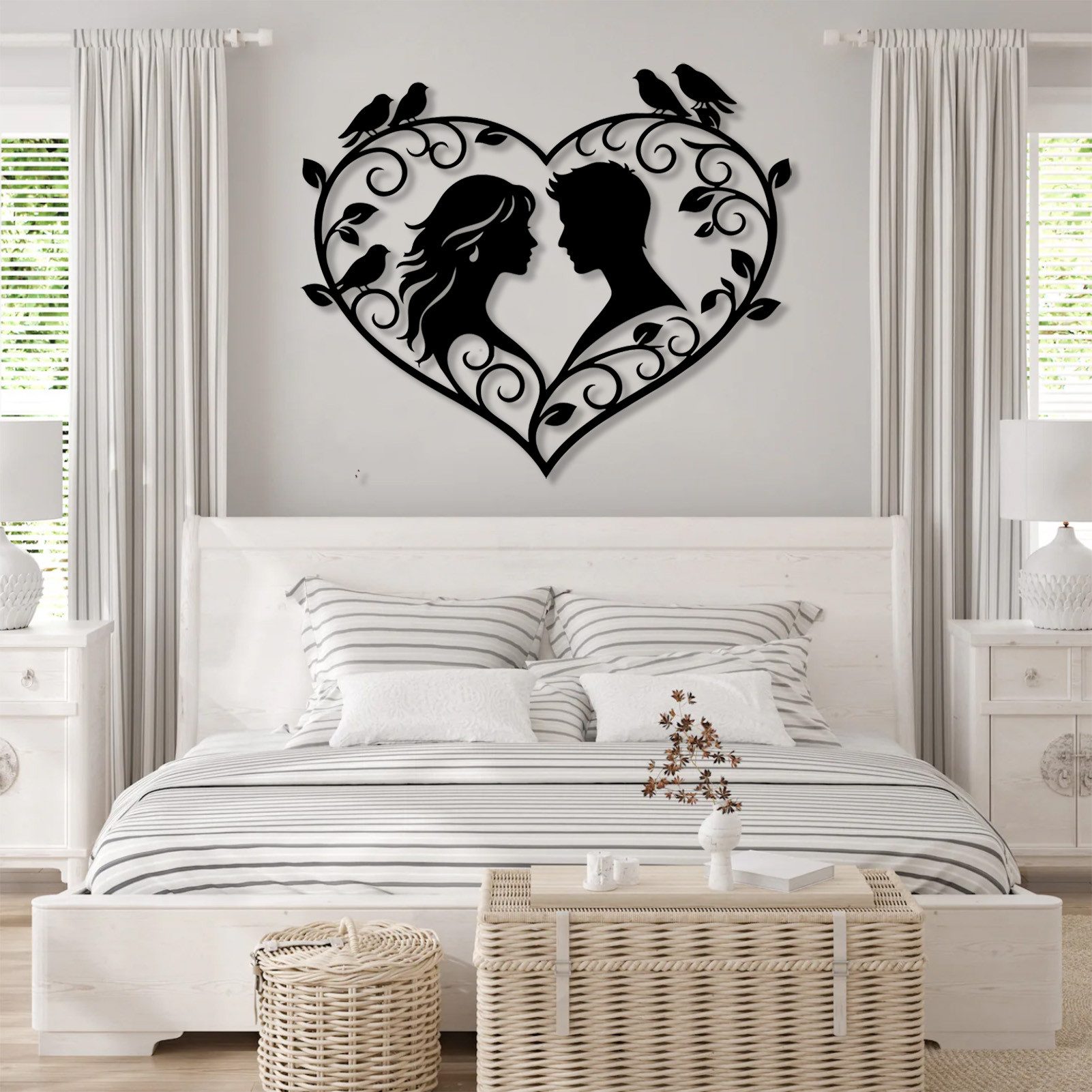 Jumpeak Wanddekoobjekt Herz Wanddekoration für Paare, Vögel, Blätter mit Rankenmuster, Liebe, Metall,4 Farben,2 Größen,Retro, Romantisch, Elegant,Wandkunst,Hochzeit