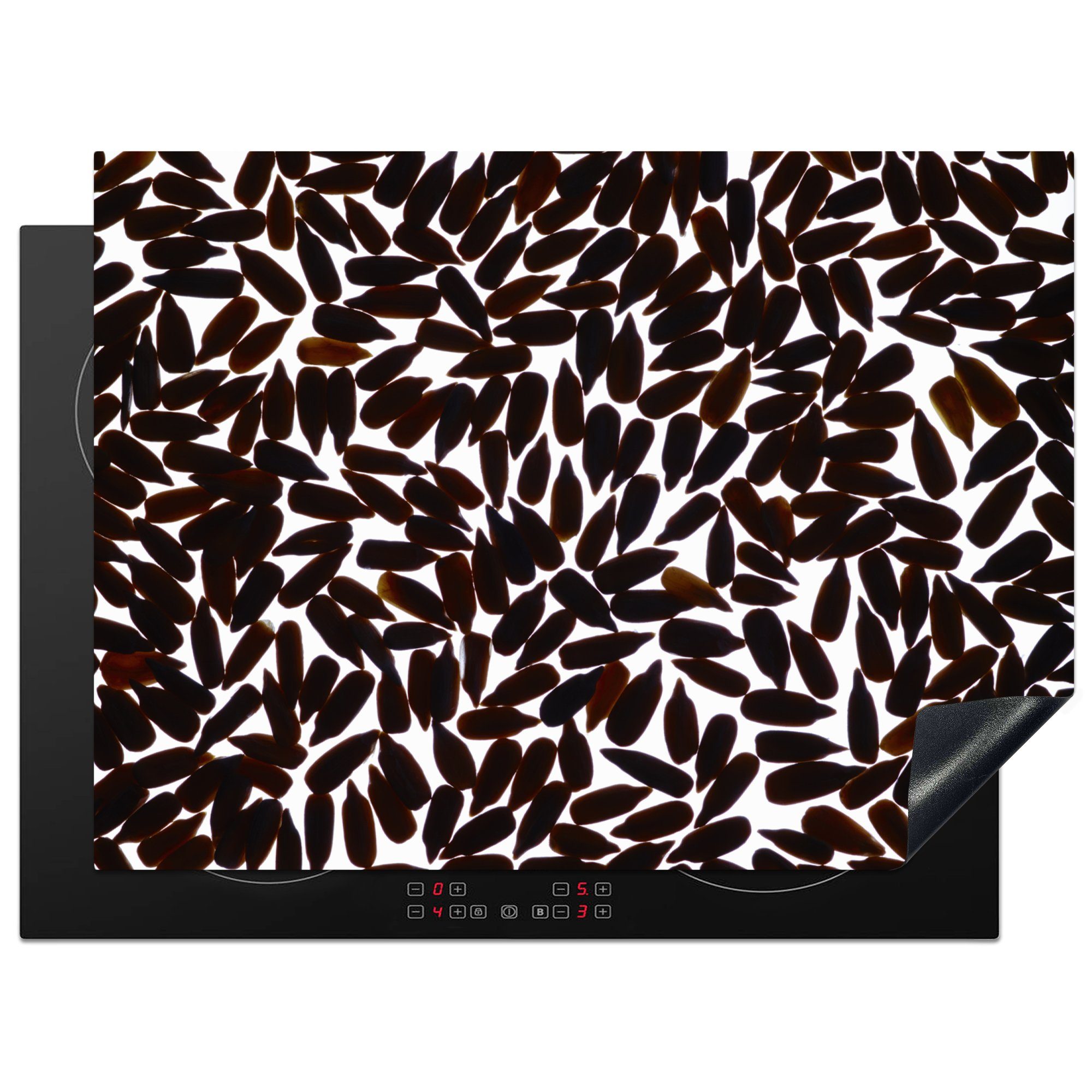 MuchoWow Herdblende-/Abdeckplatte Schwarze Sonnenblumenkern-Silhouetten, Vinyl, (1 tlg), 70x52 cm, Mobile Arbeitsfläche nutzbar, Ceranfeldabdeckung