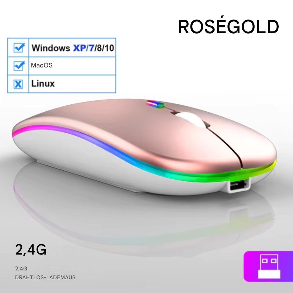 Montegoni Kabellose Wiederaufladbare Bluetooth Maus (Mit LED Hintergrundbeleuchtung, Ergonomisches Design)