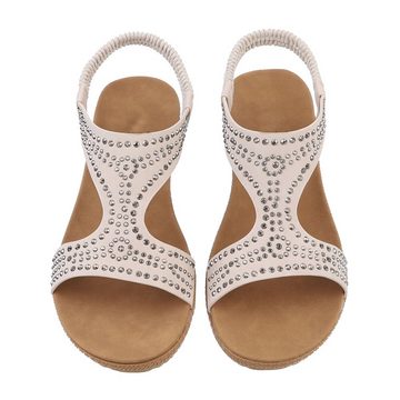 Ital-Design Damen Freizeit Riemchensandalette Keilabsatz/Wedge Keilsandaletten in Beige