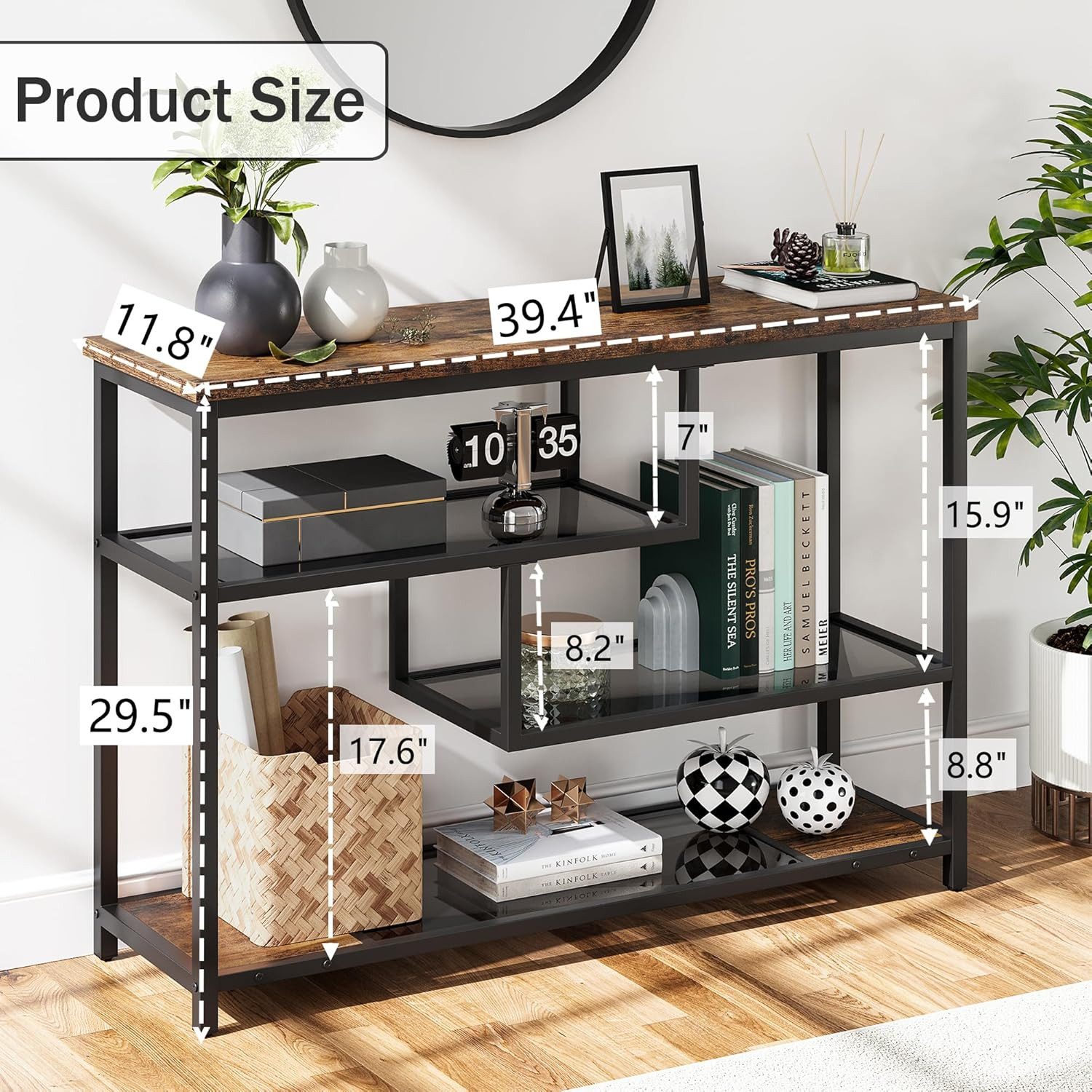 GarveeMore Konsolentisch mit Glasregal und Metallrahmen,100x30x75cm, günstig online kaufen