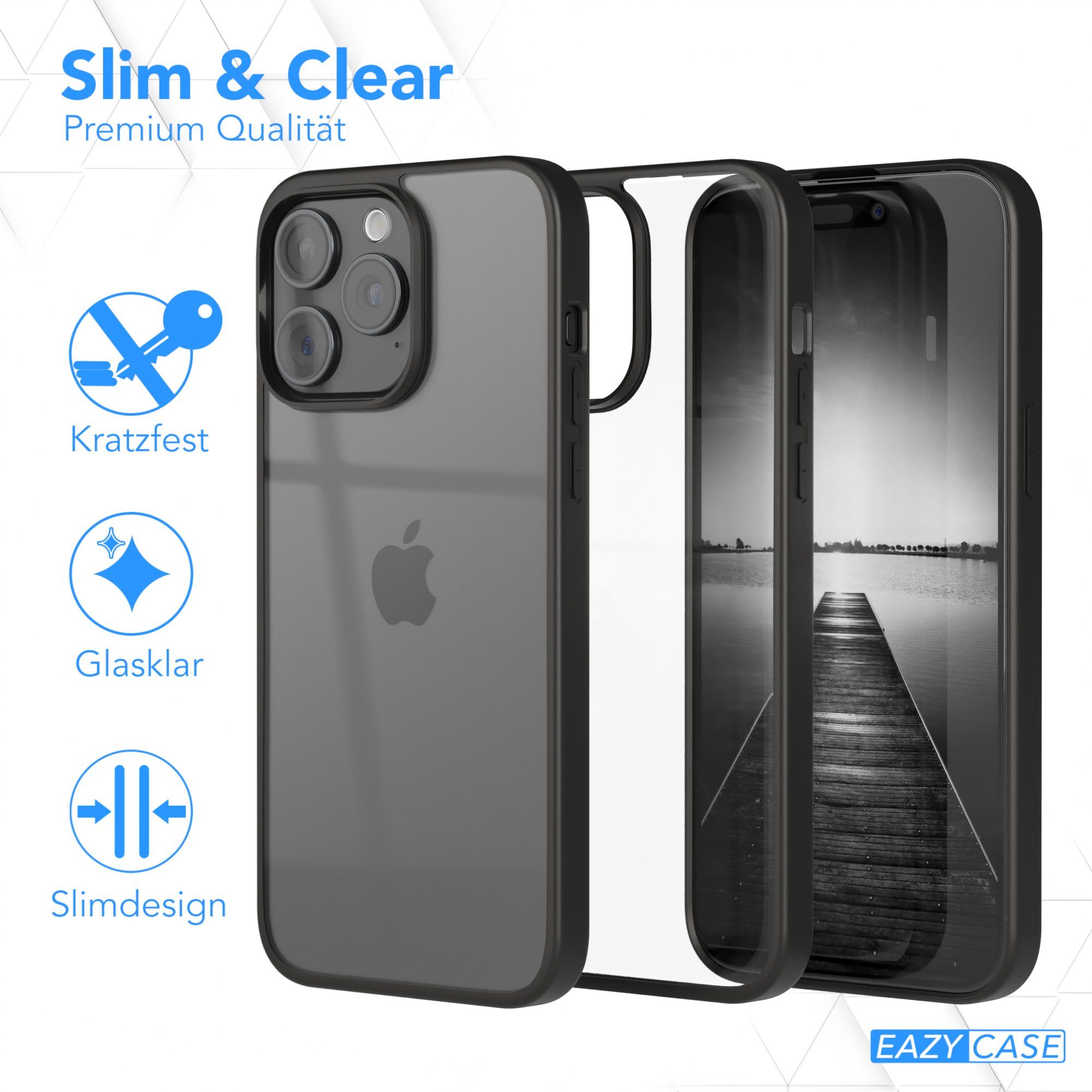 EAZY CASE Handyhülle Bumper Case für Apple iPhone 15 Pro Max 6,7 Zoll, Hülle Durchsichtig kratzfest Back Cover mit Displayschutz Schwarz – Bild 5 von 5