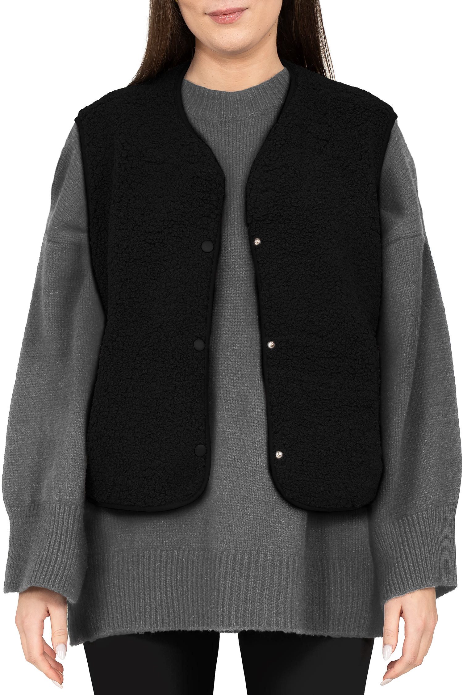 Reichstadt Plüschweste Damen Relaxed Fit Teddy Weste 25RSW098 (1-tlg) Modische ärmellose Jacke in angesagter Teddy-Optik