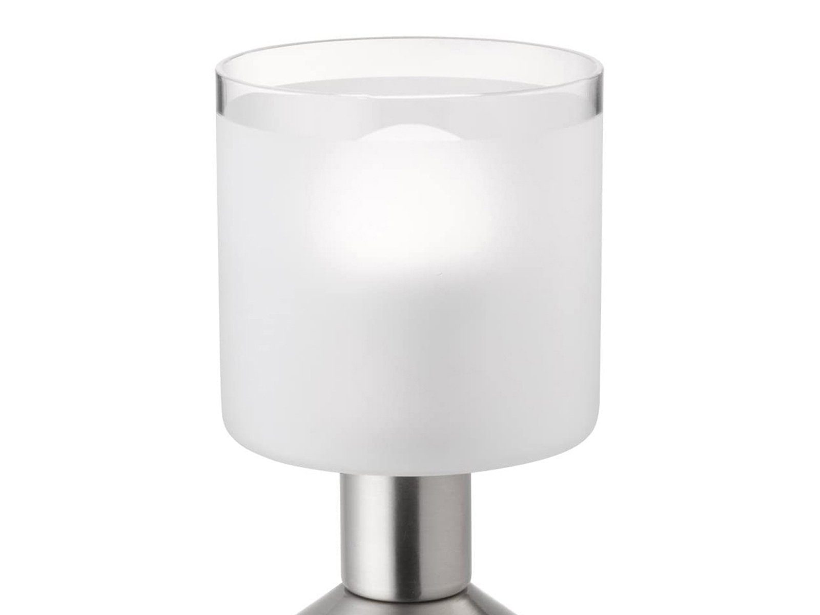 H: für 17cm Fensterbank, kleine Glas Nachttischlampe, Silber LED touch mit Warmweiß, wechselbar, Lampe LED Lampenschirm meineWunschleuchte weiß