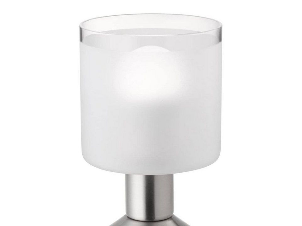 meineWunschleuchte LED Nachttischlampe, LED wechselbar, Warmweiß, kleine  touch Lampe mit Glas Lampenschirm weiß für Fensterbank, H: 17cm