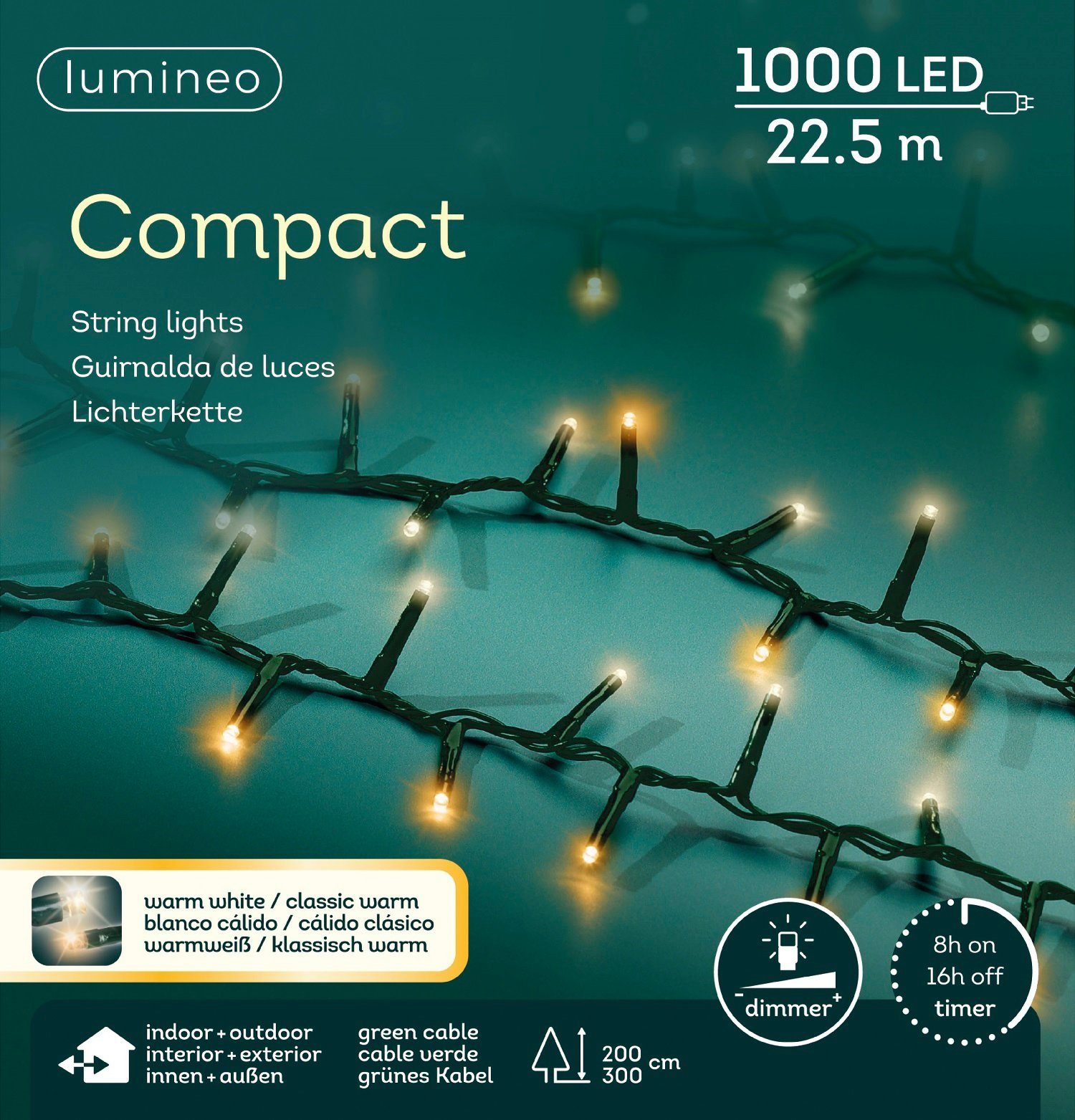 Indoor, Outdoor Dimmbar, 1000 Lumineo weiß/klassisch Lumineo m Timer, Lichterkette LED22,5 LED-Lichterkette Compact warm, warm