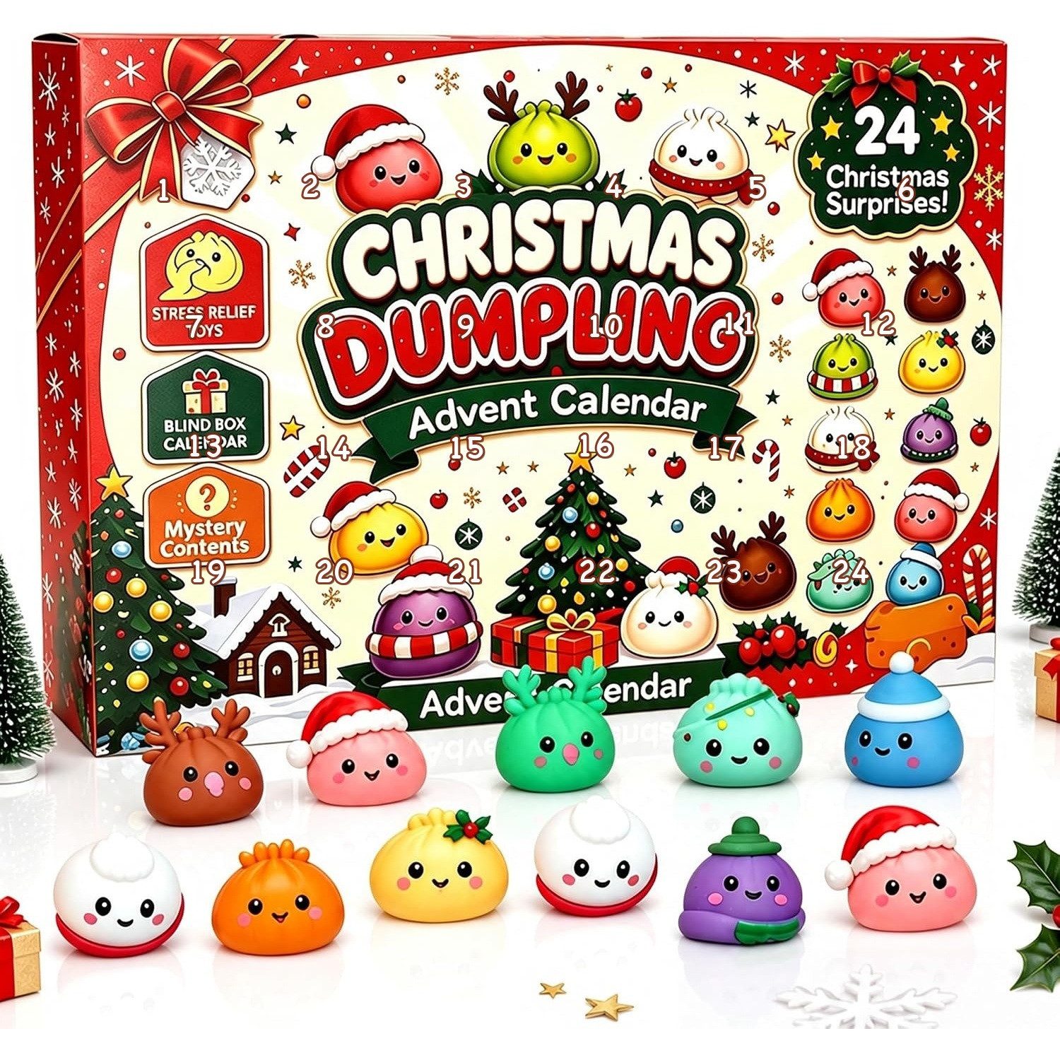 Lucadeau Spielzeug-Adventskalender Squishy Adventskalender 2026 Kinder – 24 Mochi Squishies (Set, 24-tlg), Weihnachtskalender ab 5 Jahren, 24 Squishies, ohne Süßigkeiten