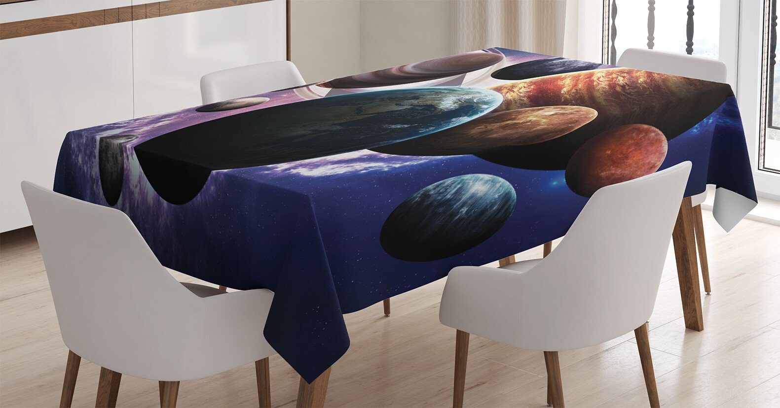 Abakuhaus Tischdecke Farbfest Waschbar Für den Außen Bereich geeignet Klare Farben, Nebel Milchstraße Planeten Weltraum