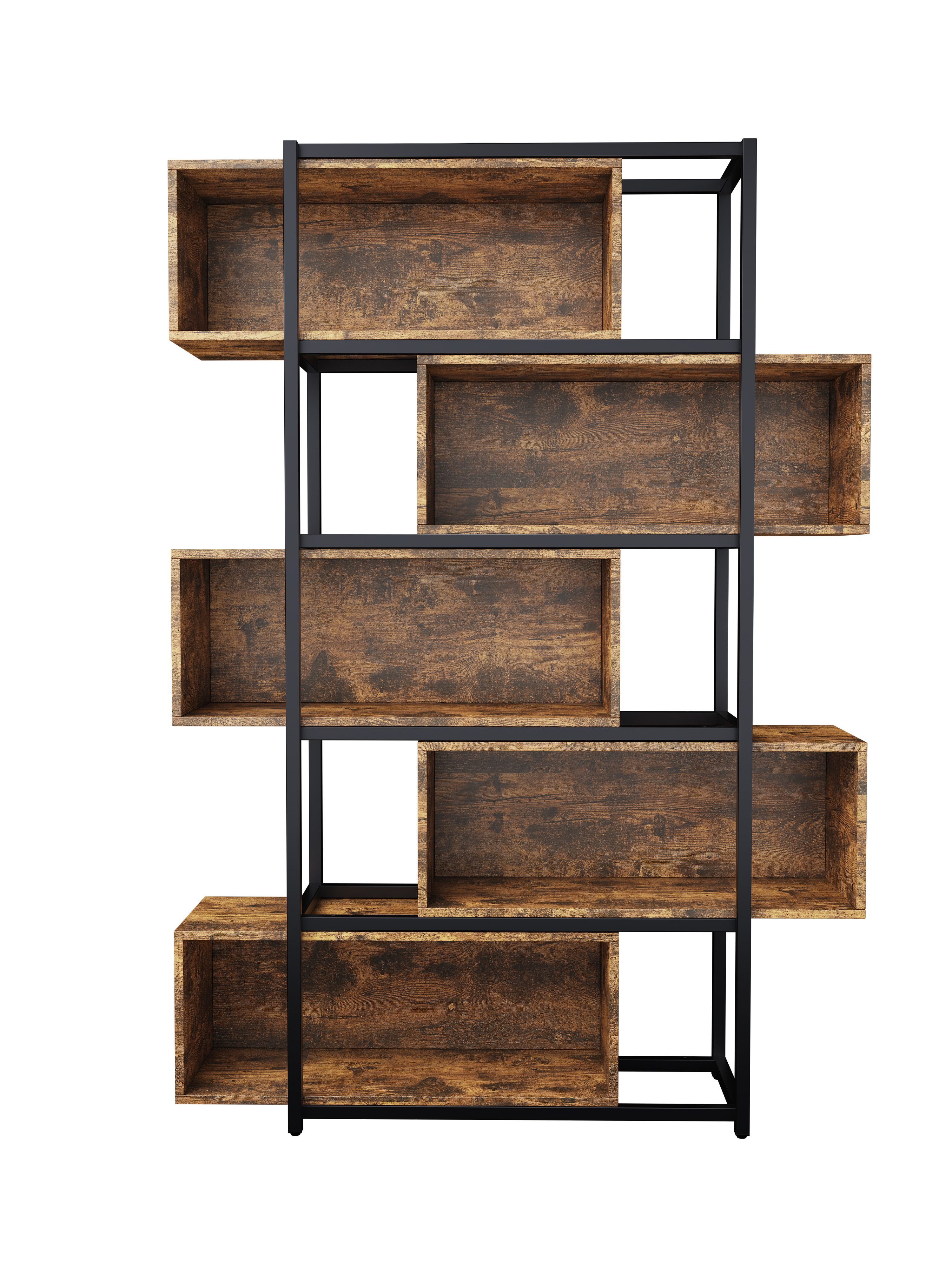 Flieks Bücherregal brauner Holzoptik, 5 verstellbare Fächer, 1-tlg., Standregal mit 5 Abnehmbaren Ebenen Büroregal Schrank, Stahlgestell – Bild 3 von 5
