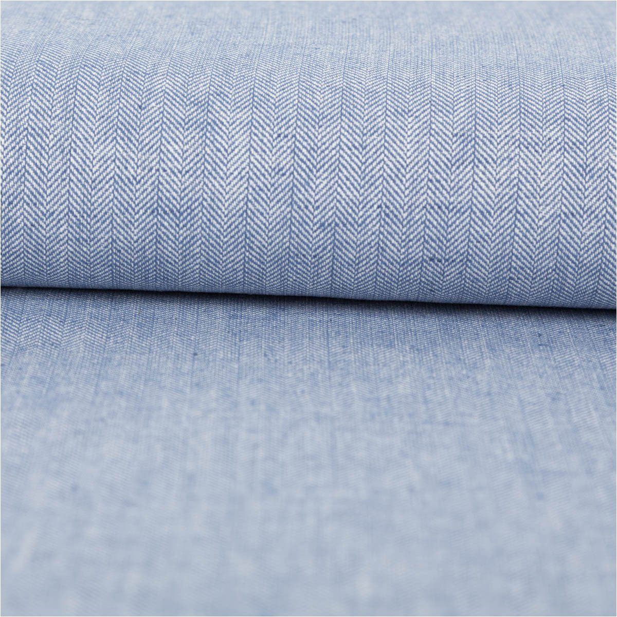 SCHÖNER LEBEN. Stoff Leinen-Baumwollstoff Meterware Chambray Fischgrät meliert blau 138cm, pflegeleicht