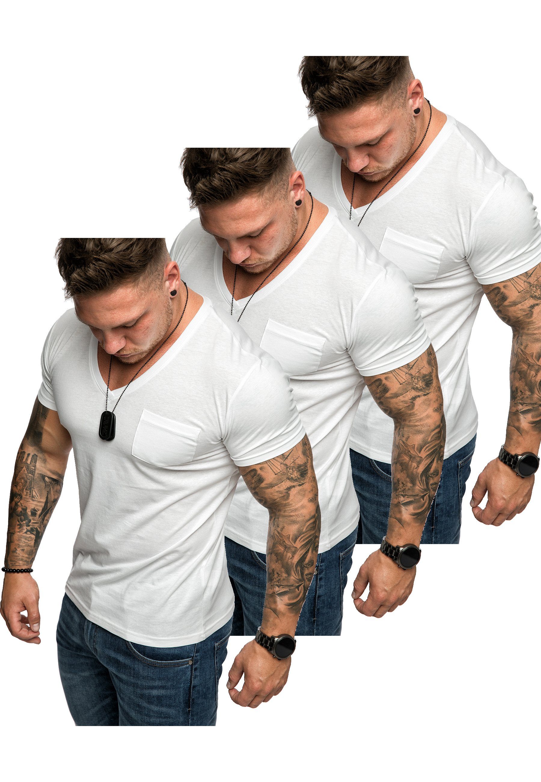 Amaci&Sons T-Shirt 3. PATERSON Herren T-Shirts 3er-Pack (3er-Pack) Herren Basic Oversize T-Shirt mit V-Ausschnitt (3x Weiß)