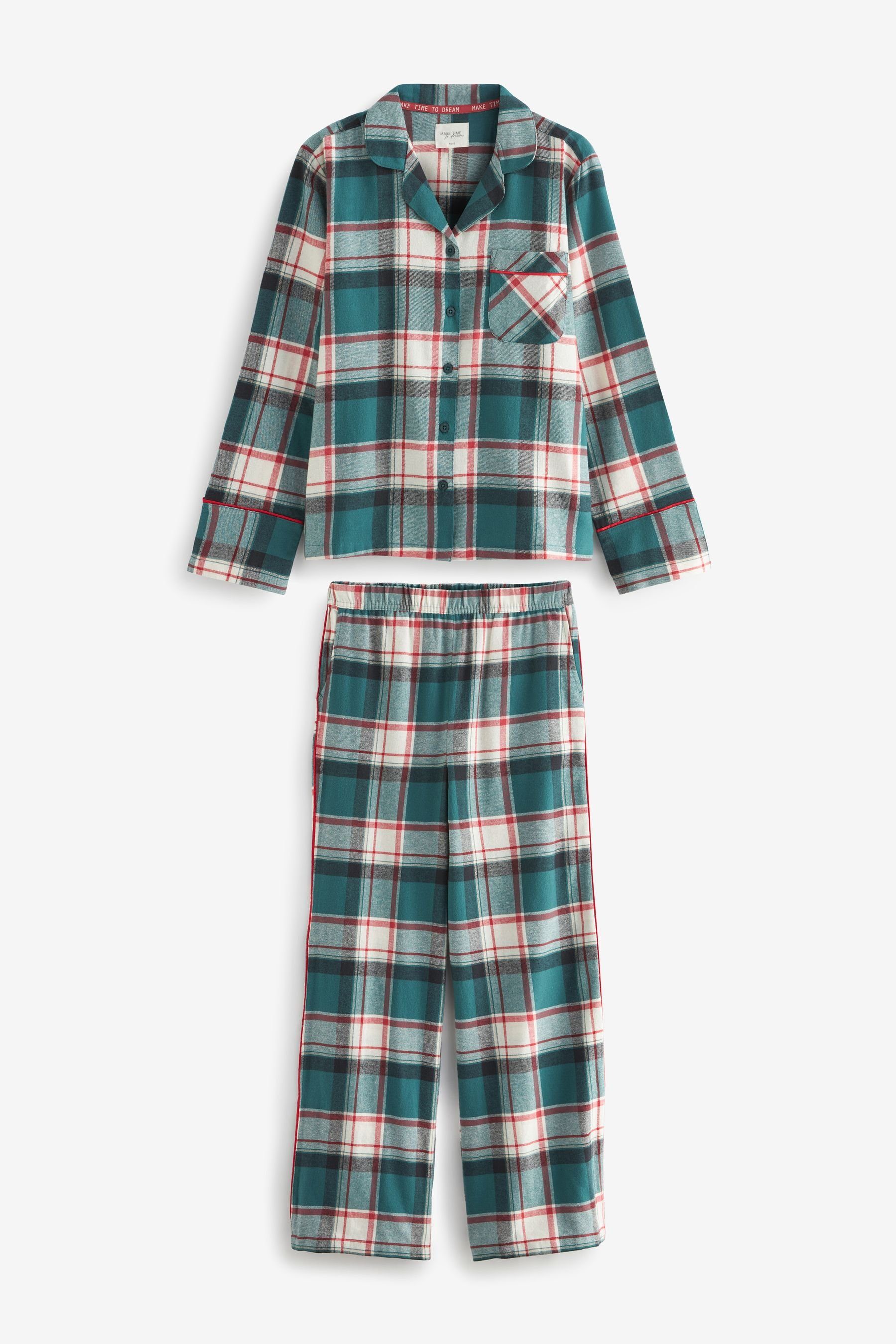 Next Pyjama Geknöpfter Flanell-Schlafanzug (2 tlg) Teal Blue