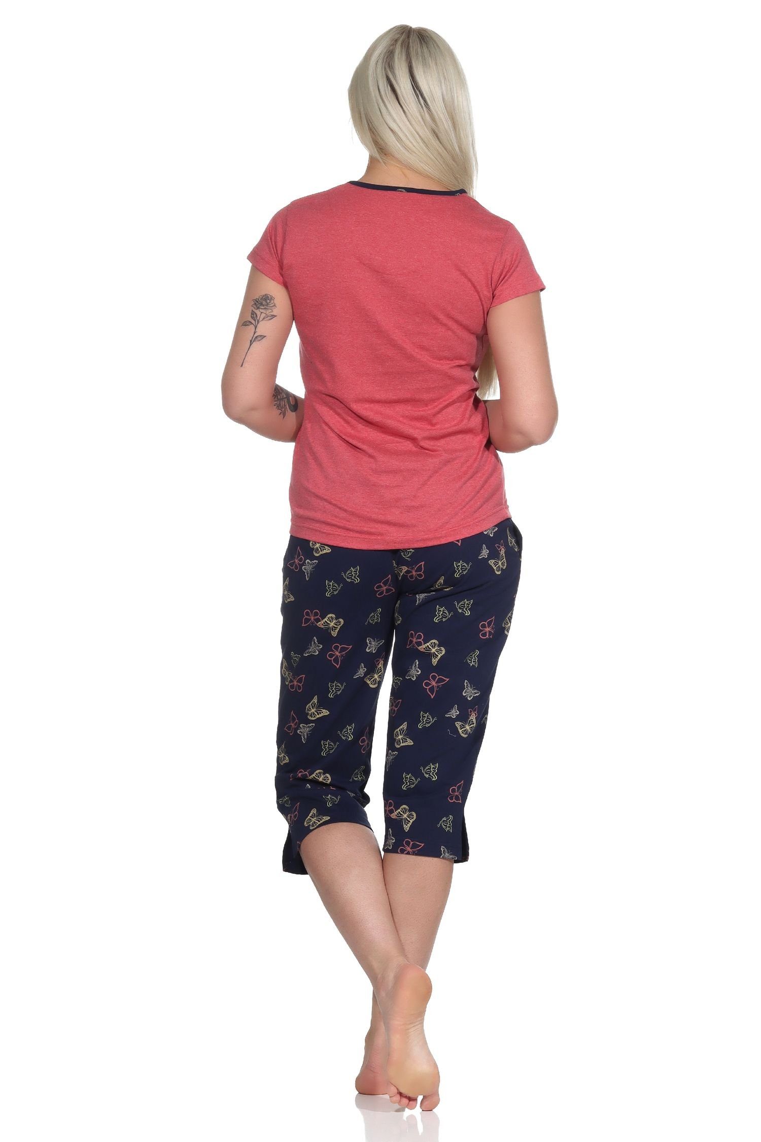 Capri kurzarm Pyjama Schlafanzug Normann Motiv rot Damen als Schmetterling mit