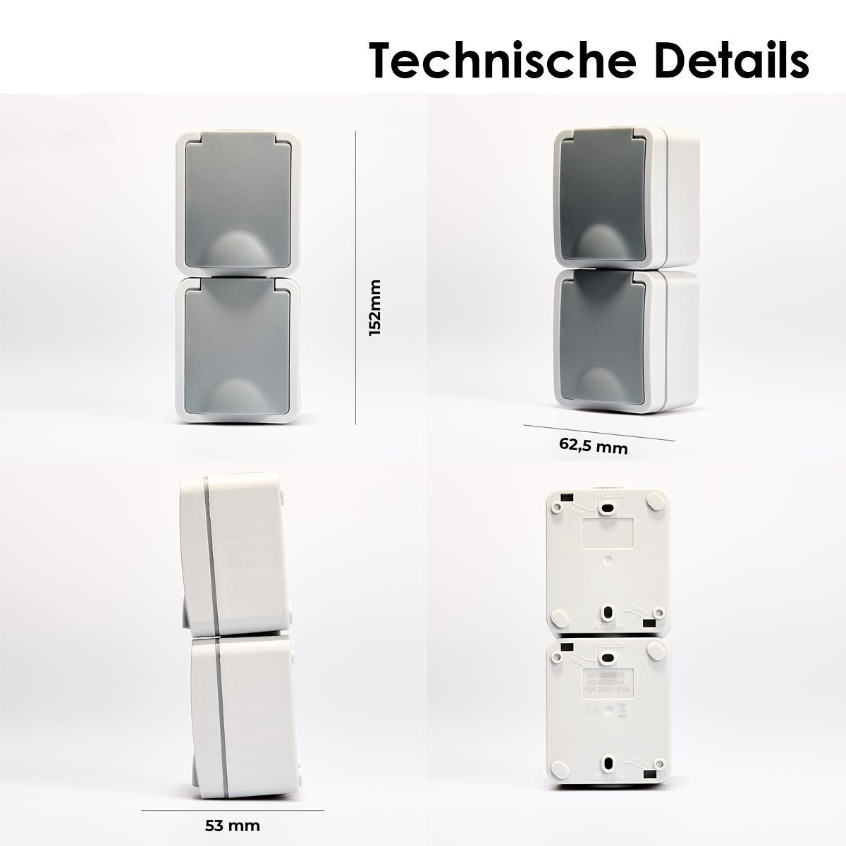 McPower Aufputz-Steckdose FIX Doppelsteckdose vertikal IP54 250V~/16A