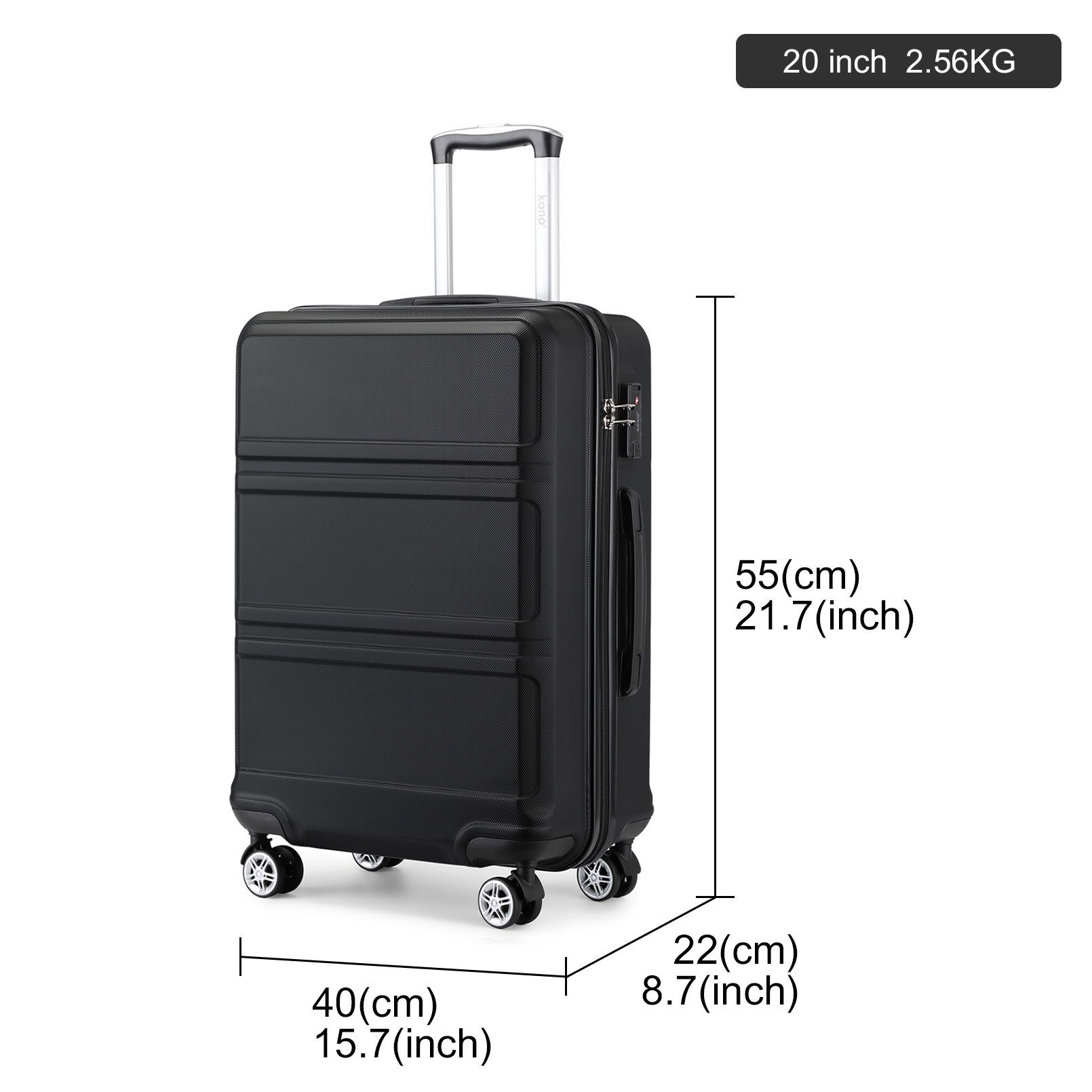 KONO Koffer Hartschalenkoffer 55x40x20 cm – Leichter Kabinenkoffer mit 4 Rollen