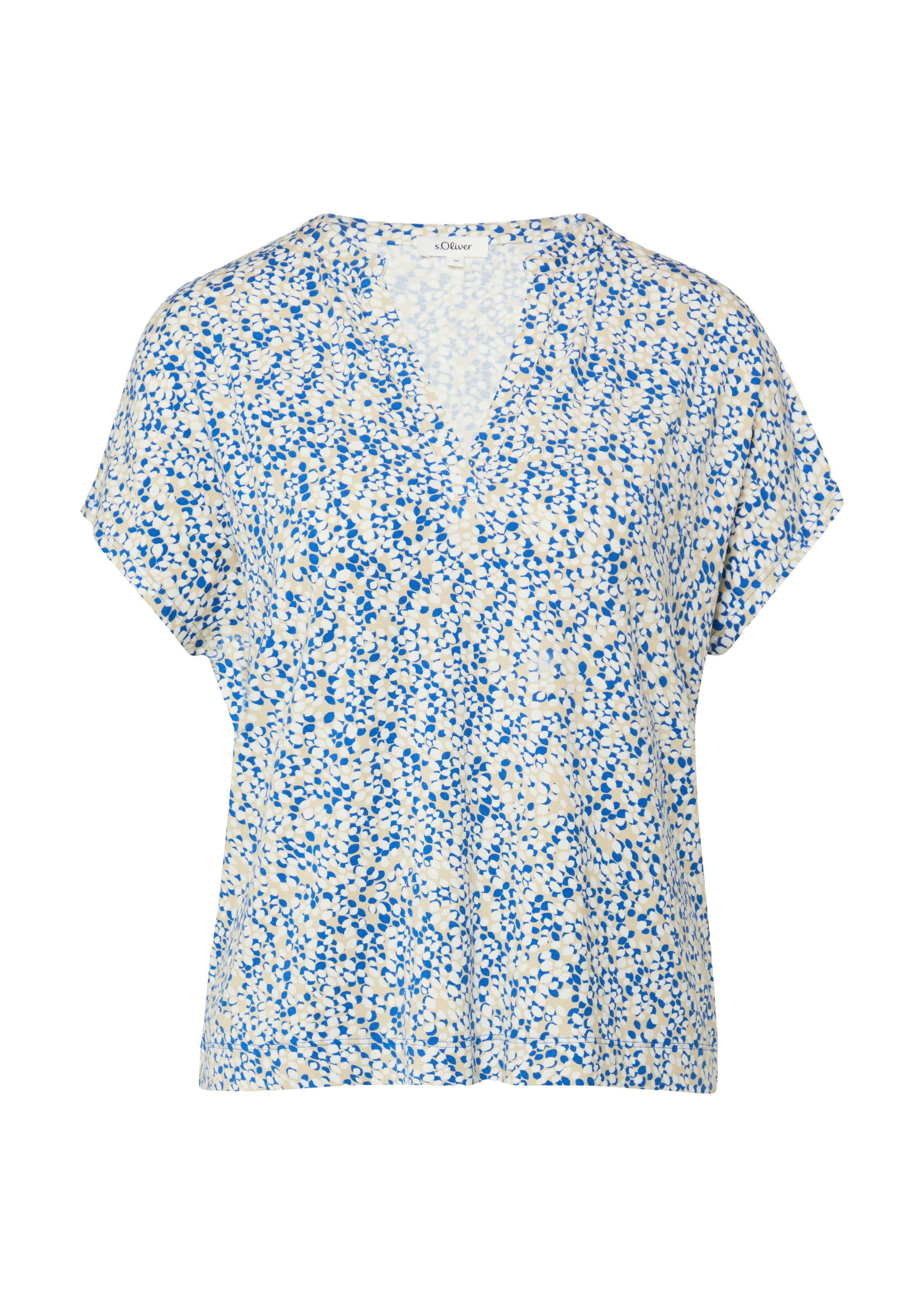 s.Oliver Kurzarmshirt T-Shirt Gemustertes Jersey-T-Shirt mit V-Ausschnitt günstig online kaufen