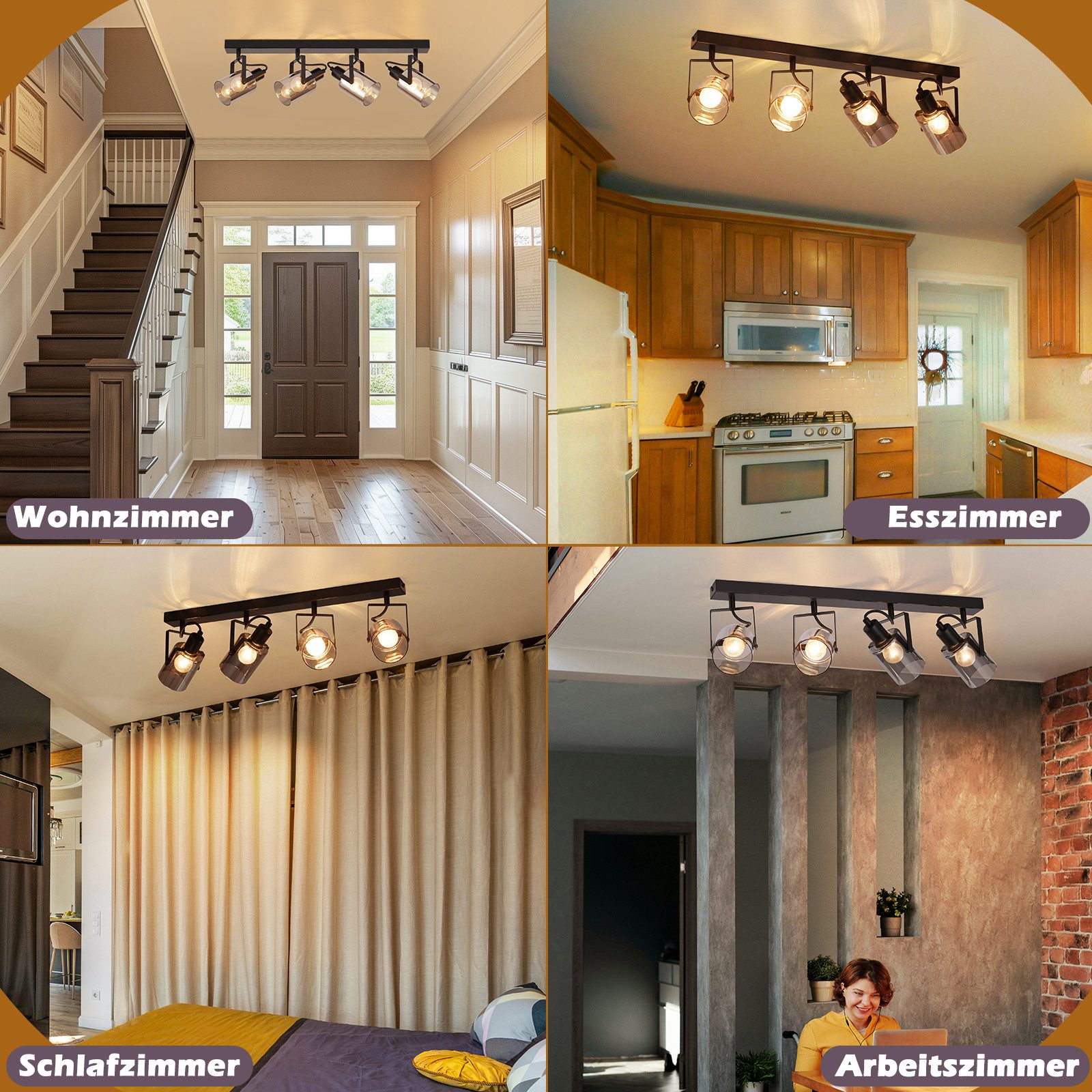 ZMH Deckenstrahler 2/3/4 Flammig Rauchgrau Glas E14 Deckenleuchte für Schlafzimmer, Austauschbare Lichtquelle, ohne Leuchtmittel