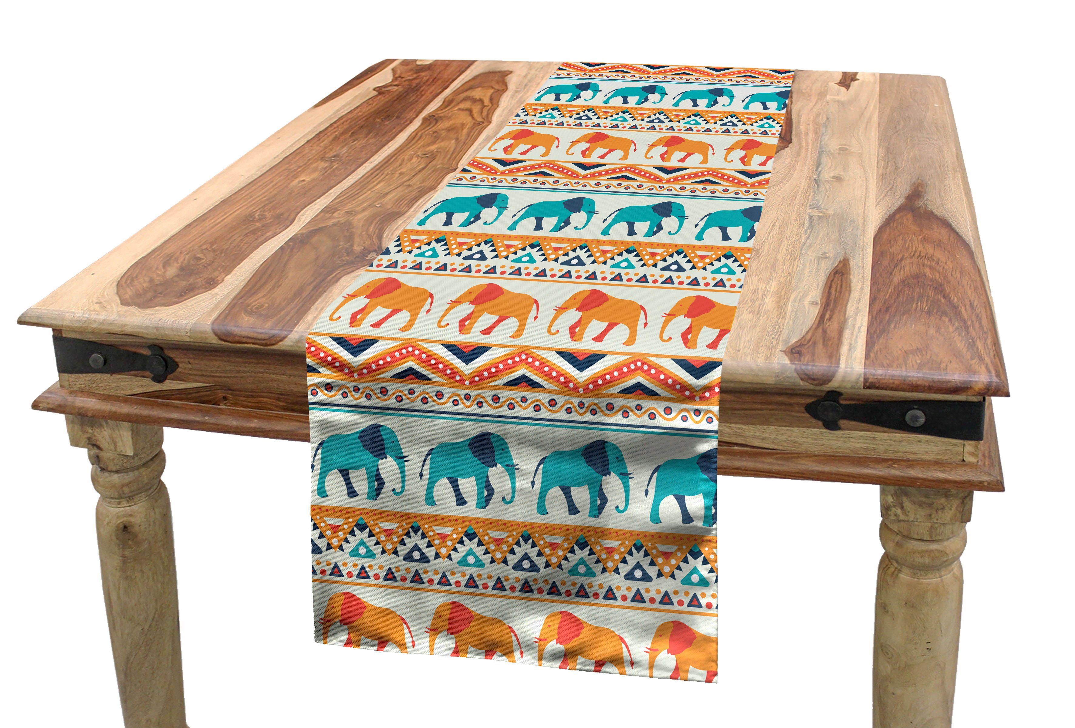 Abakuhaus Tischläufer Esszimmer Küche Rechteckiger Dekorativer Tischläufer, Ethnisch Elephants Triangles