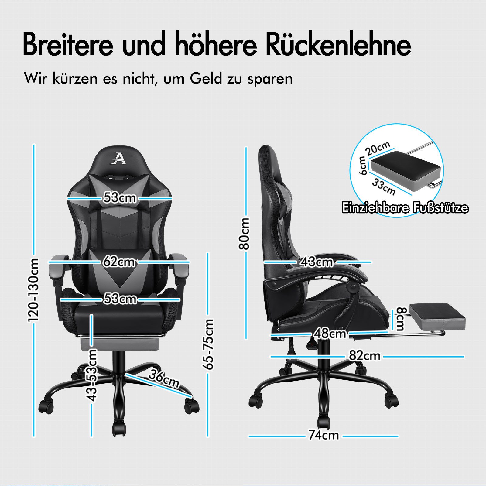 ALFORDSON Gaming-Stuhl Massagestuhl mit LED, ergonomischer Schreibtischstuhl mit 150° Neigung, Einziehbarer Fußstütze, PU-Leder, Höhenverstellbar, 180 kg Tragkraft