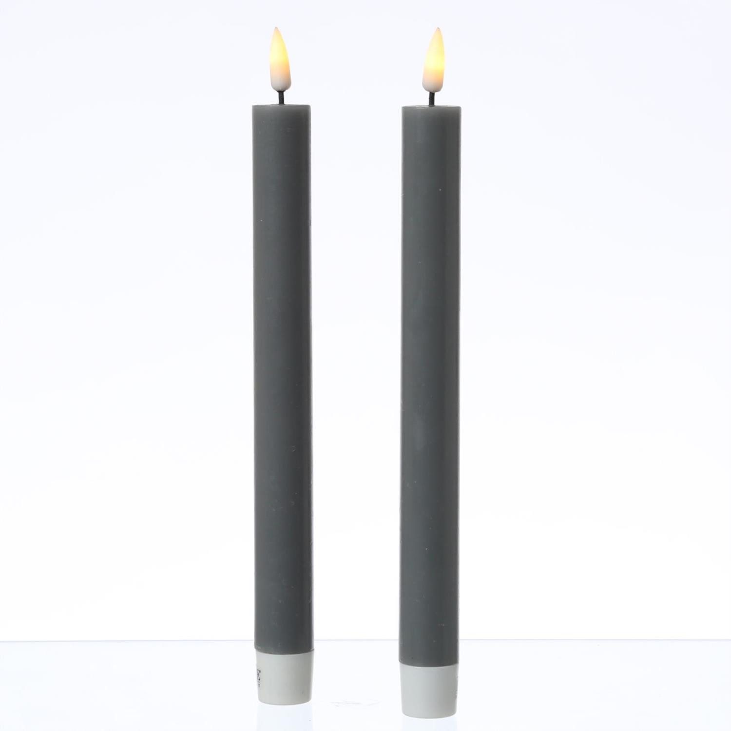 LED-Kerze LED Stabkerzen Mia Tafelkerzen Echtwachs flackernd H: 24cm grau 2St.
