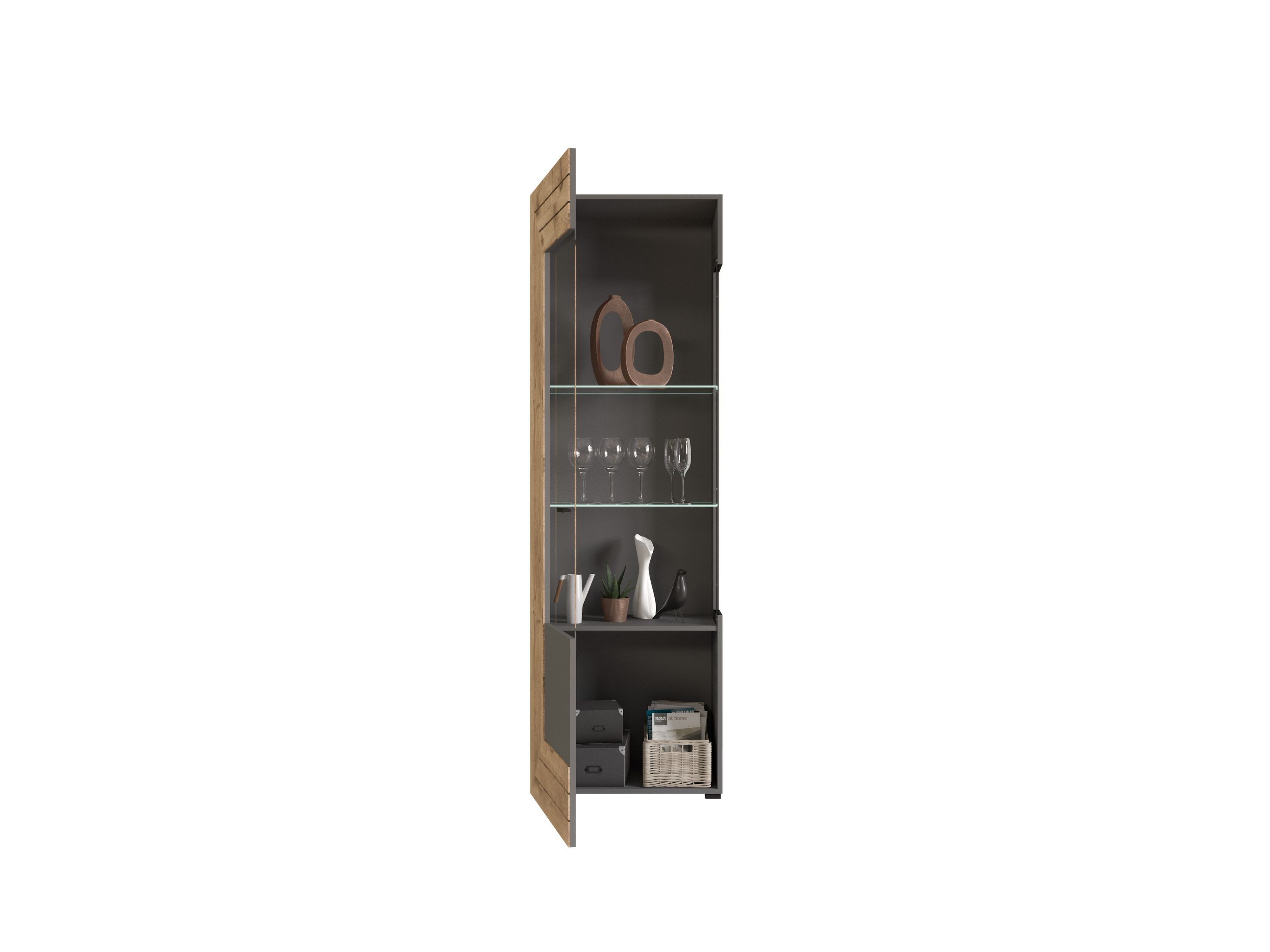 xonox.home Wohnwand, (5tlg. Set Vitrine, Glasbodenclip 2er, TV Element, Wandboard, Highboard), Grau Für TV Bis 60 Zoll Modern 350x195x40 cm