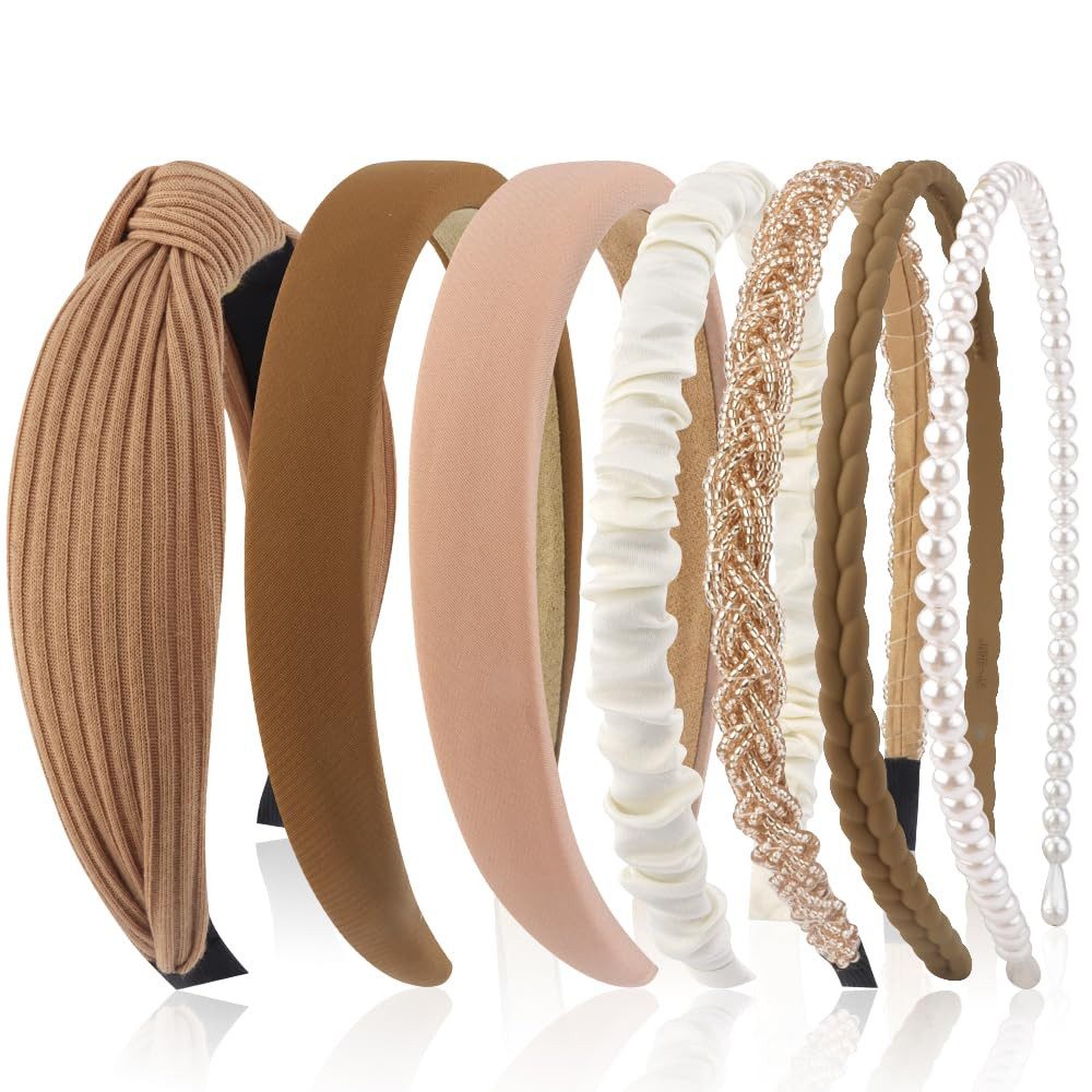 Coonoor Haargummi 7 Stück Haarreifen Set Damen, Perlen Stirnbänder, 7-tlg.