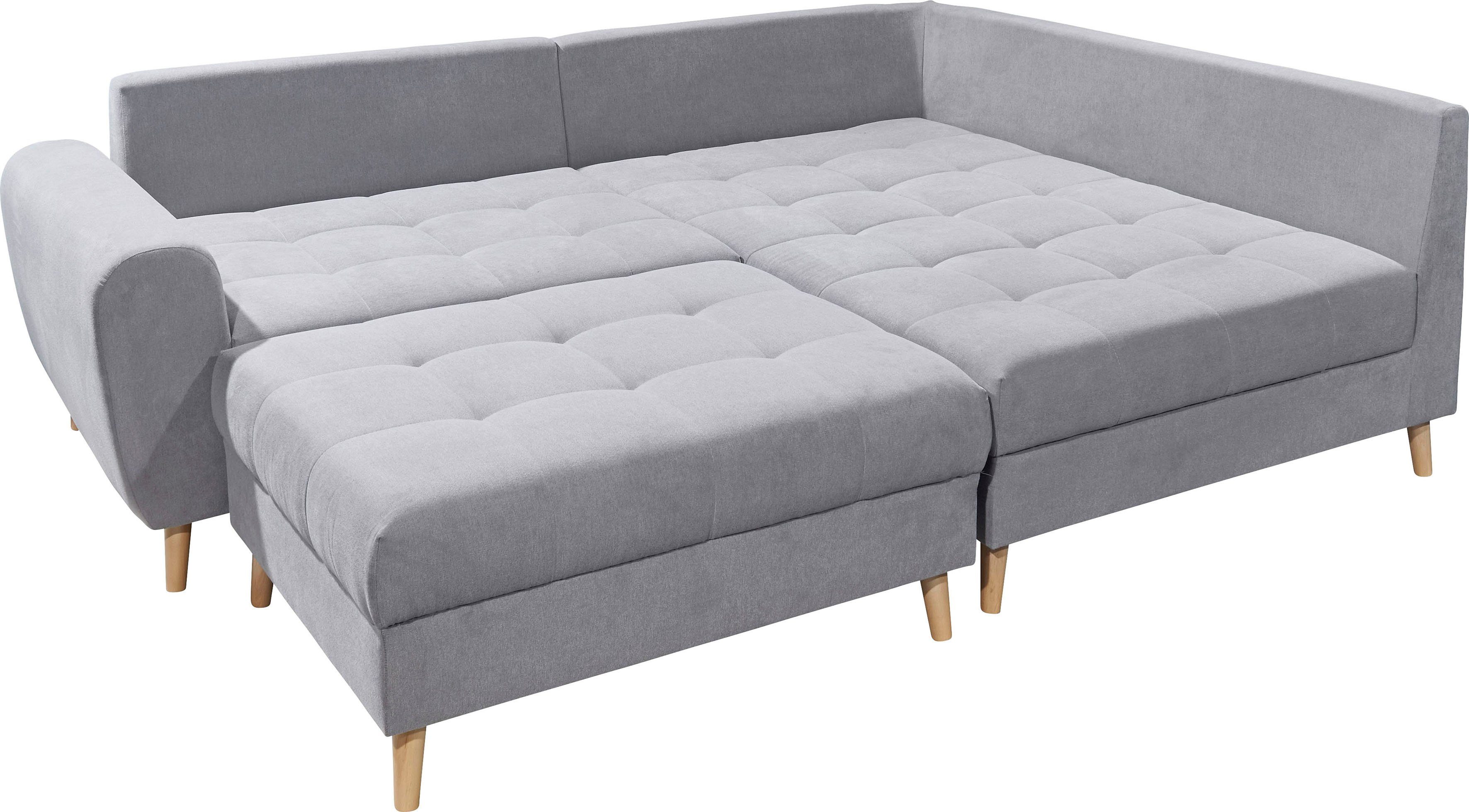 ED EXCITING DESIGN Ecksofa Alice L-Form, Set, mit Hocker & 3 Zierkissen