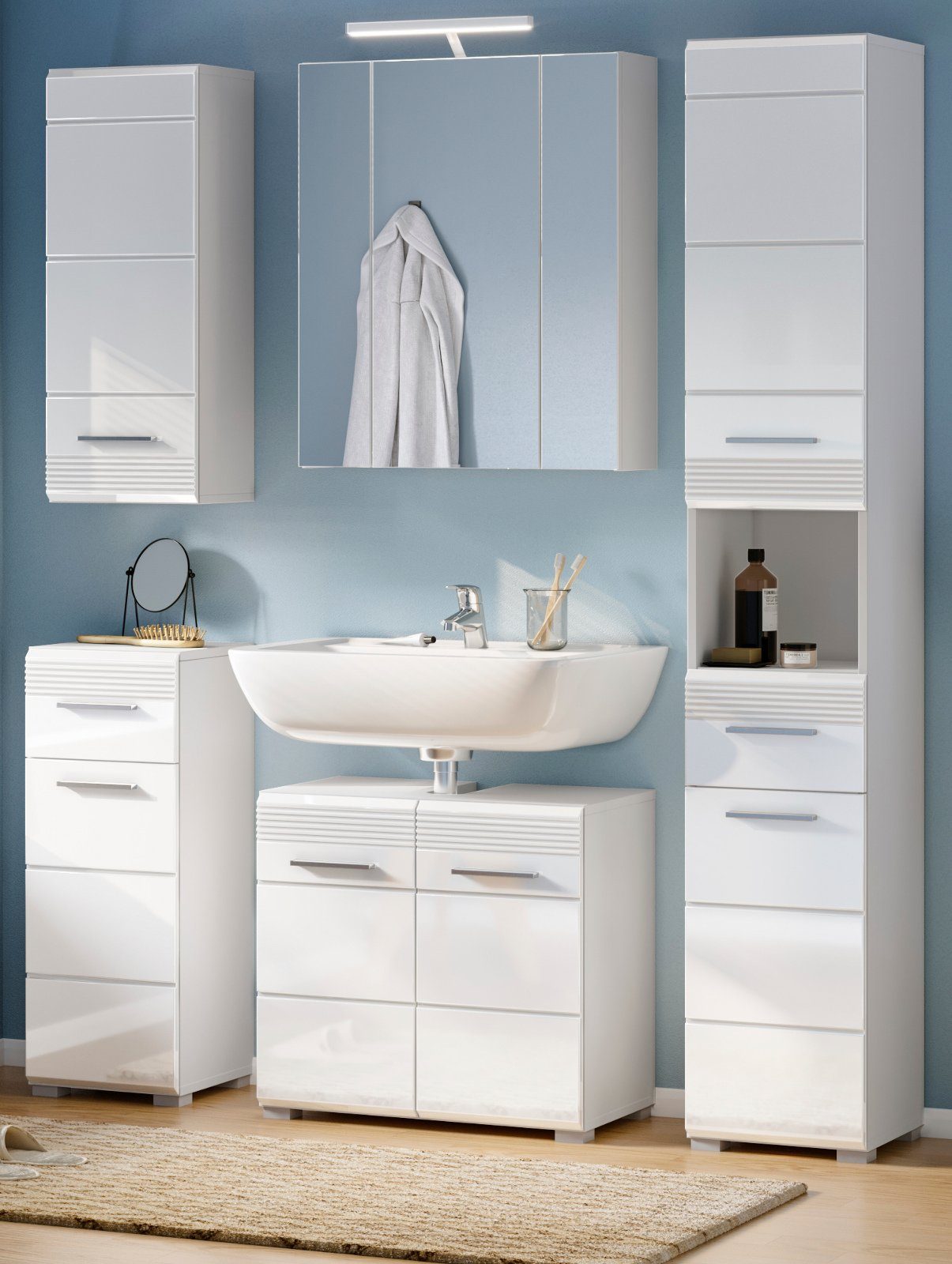 Badezimmerspiegelschrank 3D, Fächer xonox.home (Badschrank 9 60 70 x weiß, 3-türig Linus in cm)