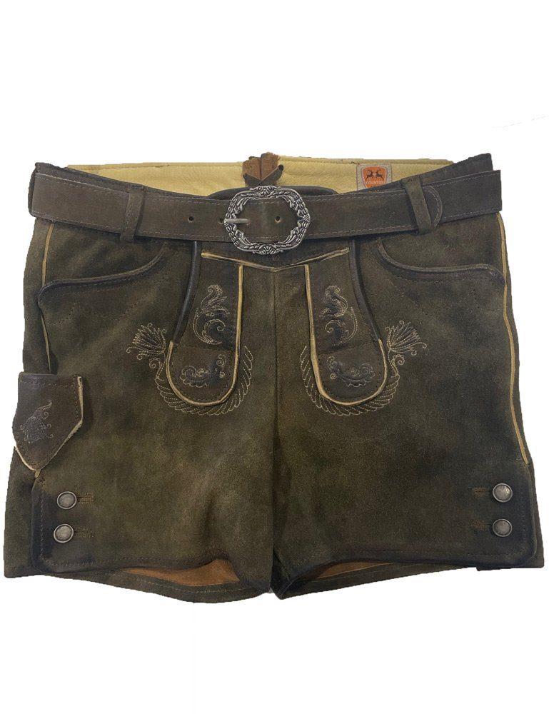 Maddox Trachtenlederhose Kurze Mädchen Shorts 'Fichtelsee' mit Gürtel, Zil