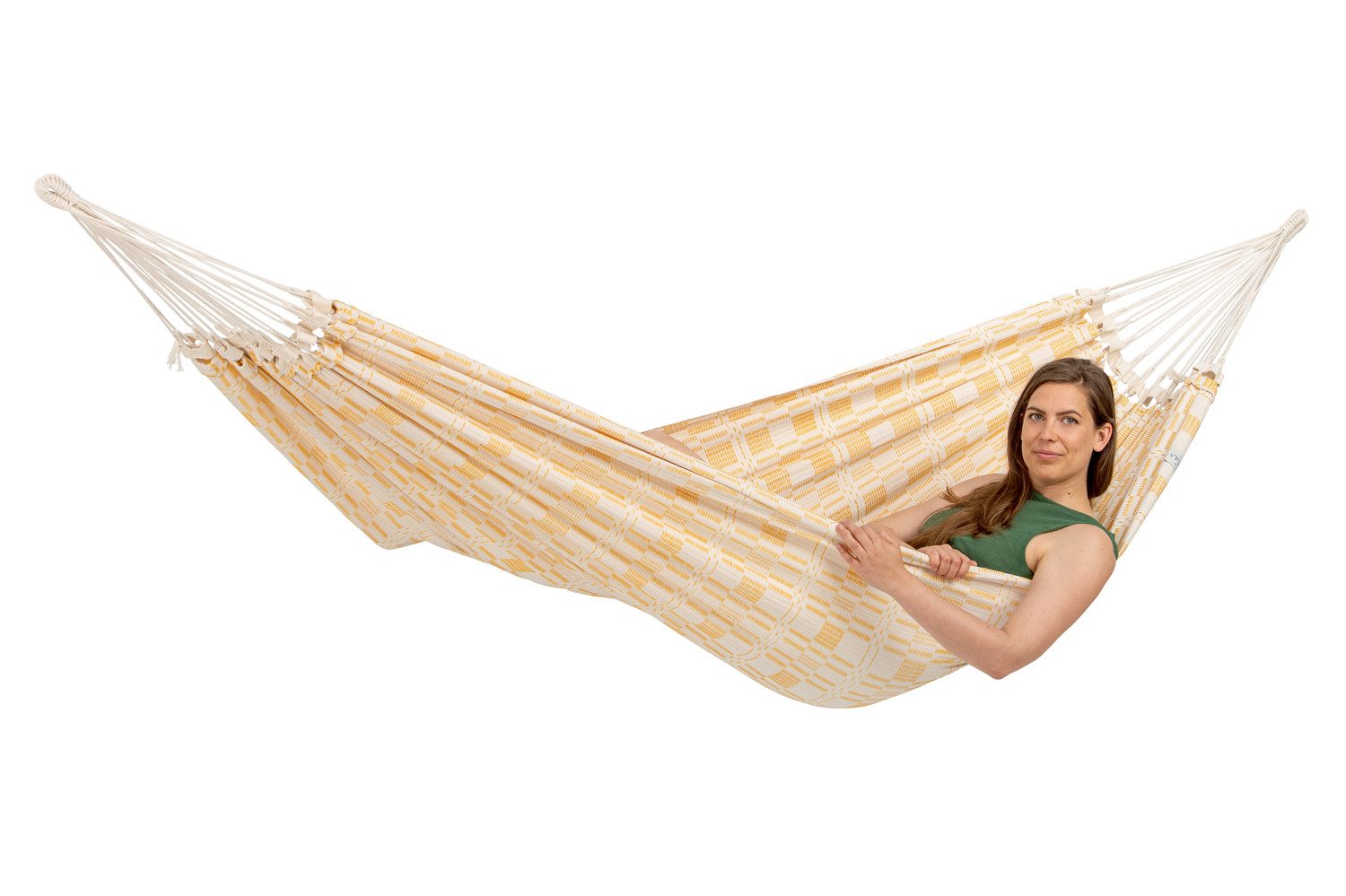 Amazonas Hängematte XXL Hängematte Carioca gold (Belastbarkeit 200kg, Liegefläche ca. 250 x 175 cm), Handgefertigt, aus recycelten Materialien