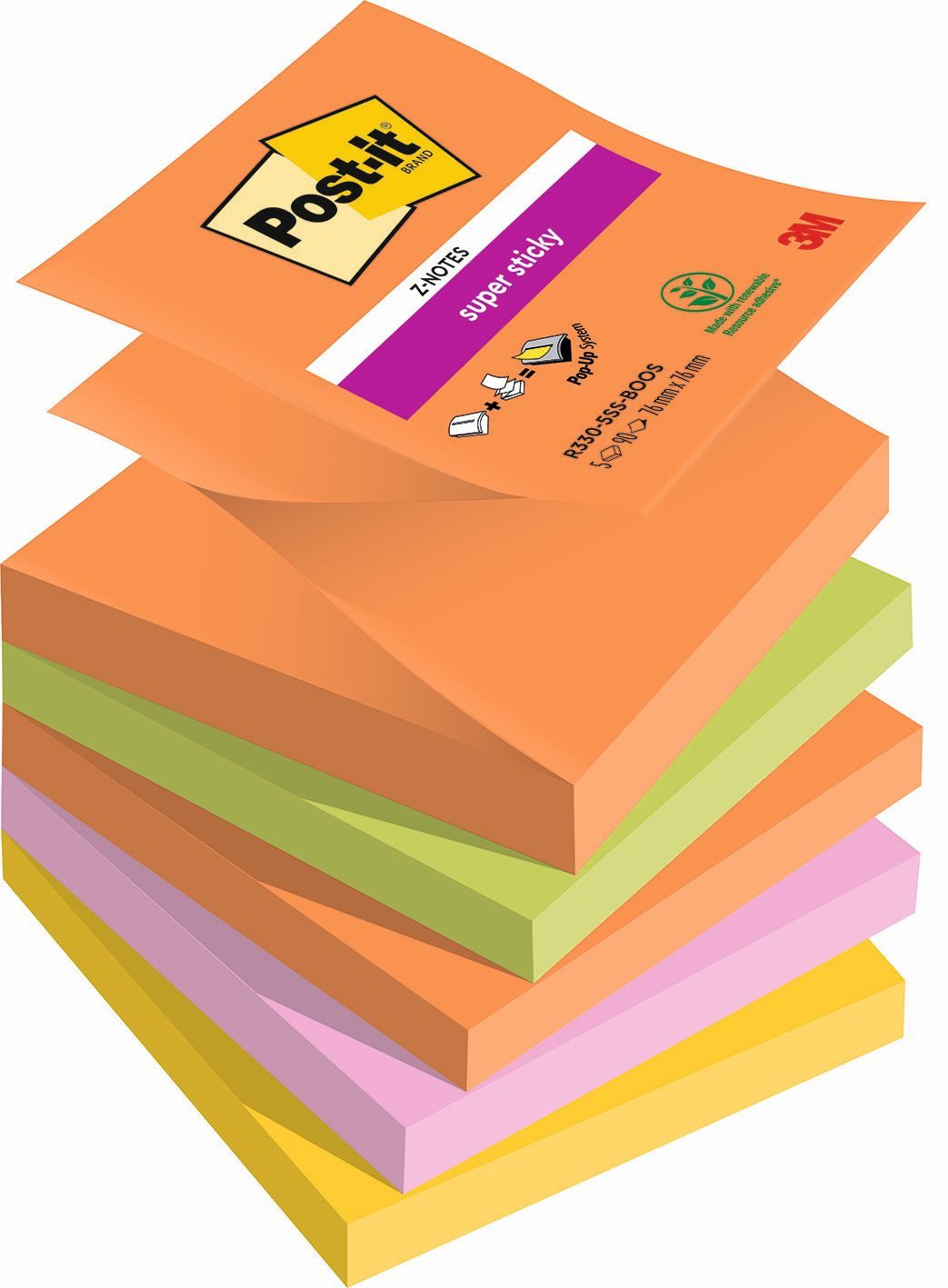 Post-it Super Sticky Haftnotizblock R330-5SS-BOOS Haftnotizblock Z-Notes Boost - 76 x 76 mm 5x 90 Blatt so