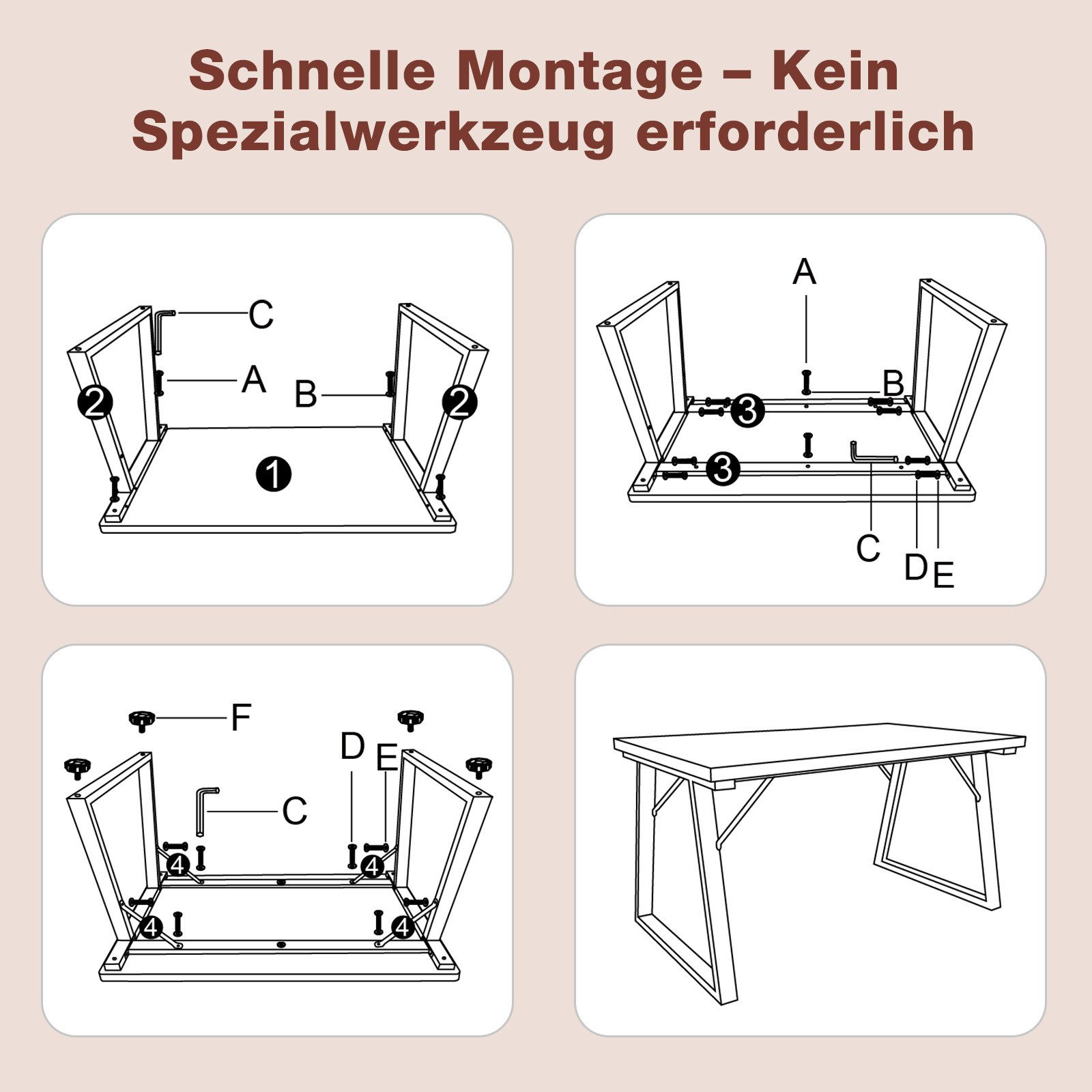 HOMAVO Essgruppe 5-teilig – Esstisch mit 4 Polsterstühlen, modern & vielseitig, 2-in-1 Essgruppe mit modernen Materialien und platzsparendem Design